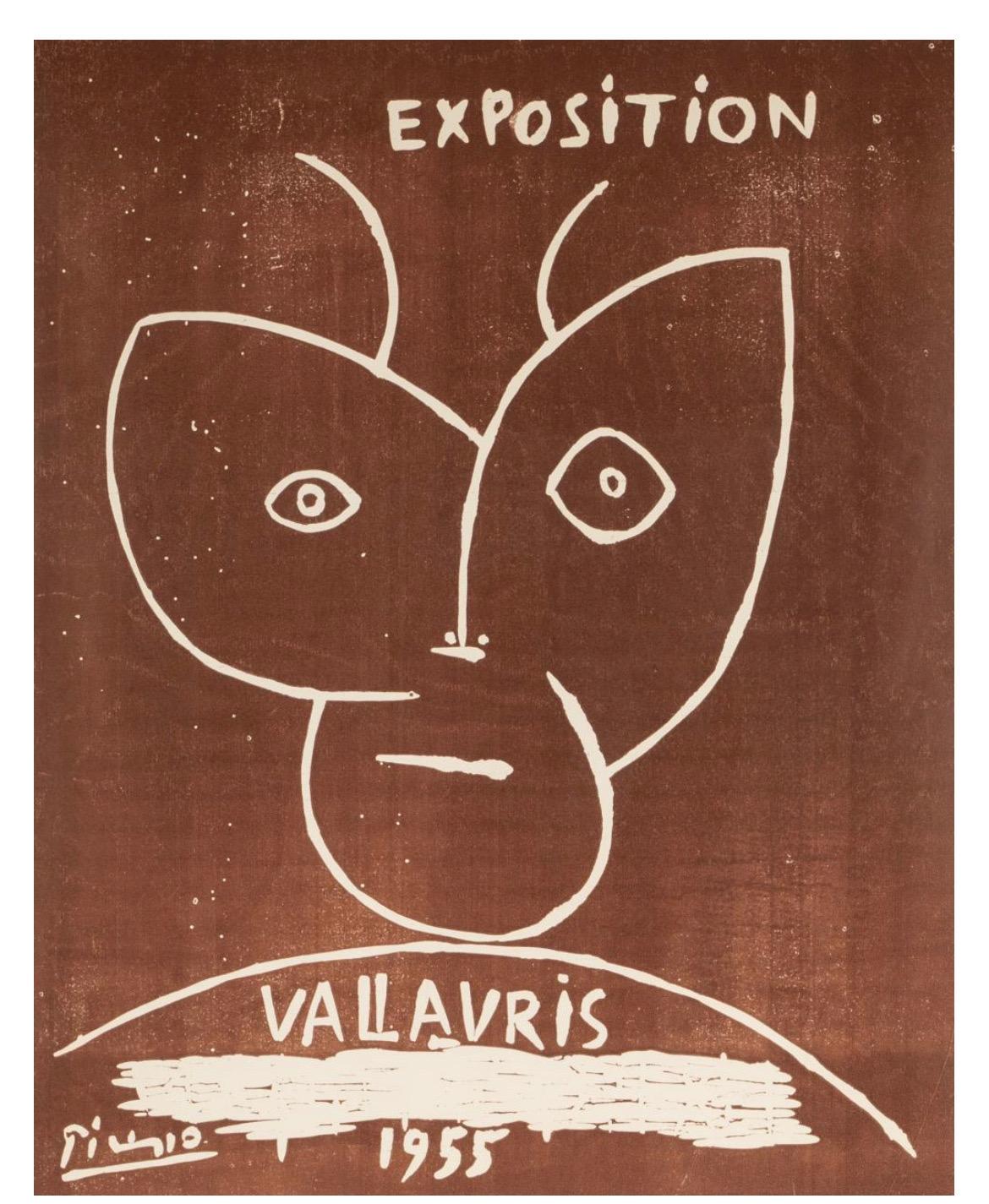 Pablo Picasso Lithograph: Vallauris. Signed in lower right margin; signed and dated 1955 in plate; matted and framed under acrylic. Measures 29 x 22 1/2 inches sight; 41 x 34 3/4 inches framed.
