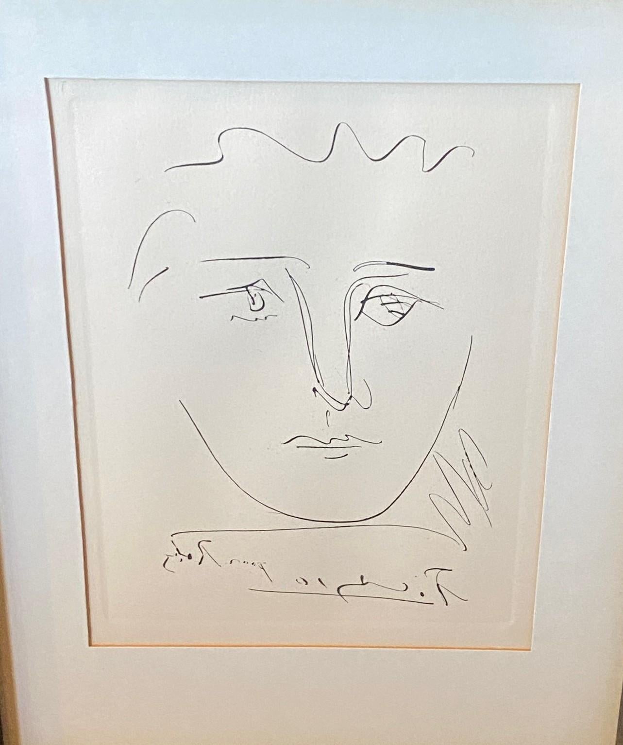 Mid-Century Modern Pablo Picasso Signed Mid-Century Etching Pour Roby (L’Age de Soleil), 1968 For Sale