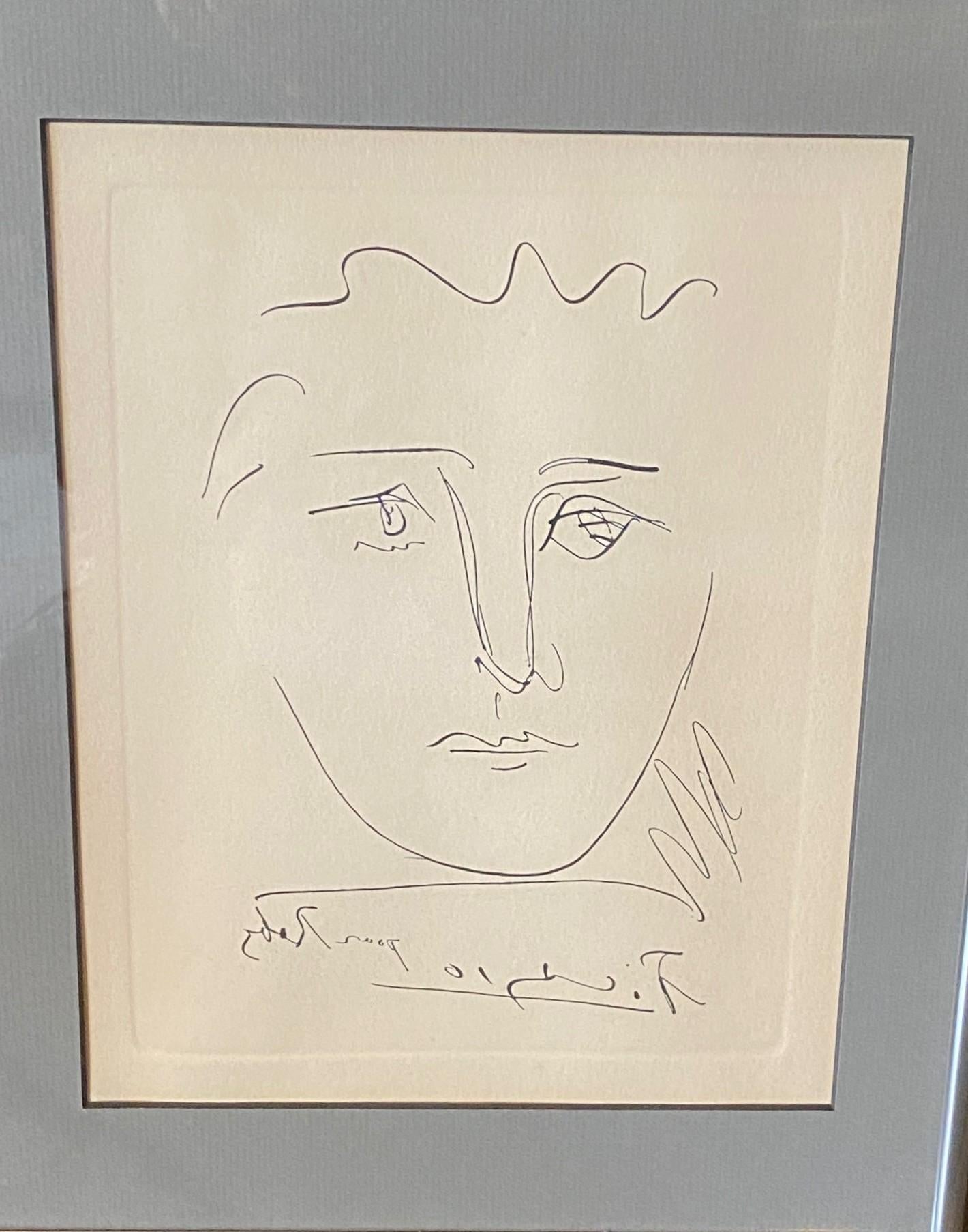 Grabado al aguafuerte de mediados de siglo firmado por Pablo Picasso Pour Roby (L'Age de Soleil), 1968 Moderno de mediados de siglo en venta