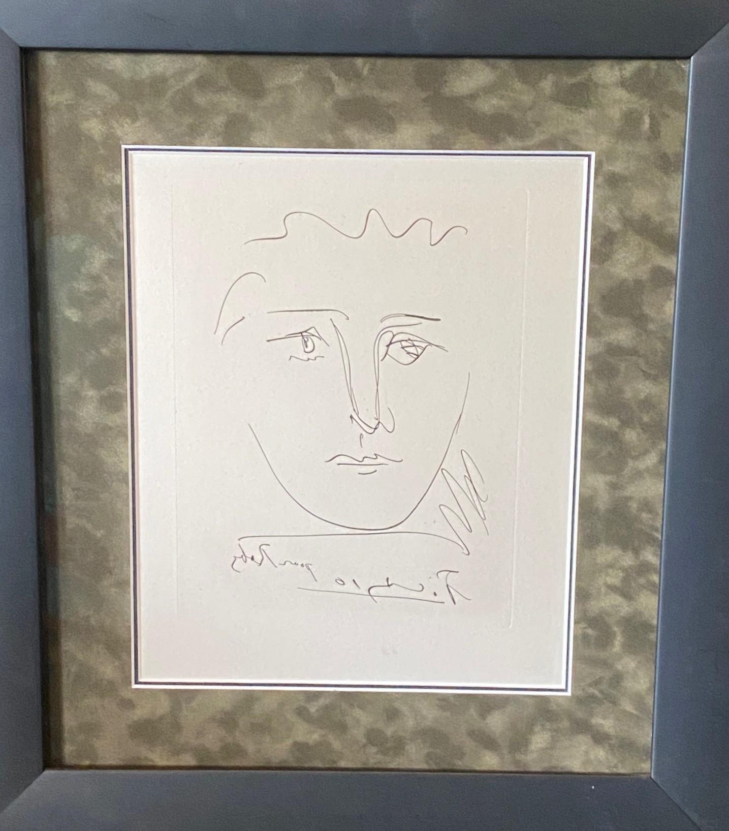 Mid-Century Modern Pablo Picasso Signed Mid-Century Etching Print Pour Roby (L’Age de Soleil), 1968 For Sale