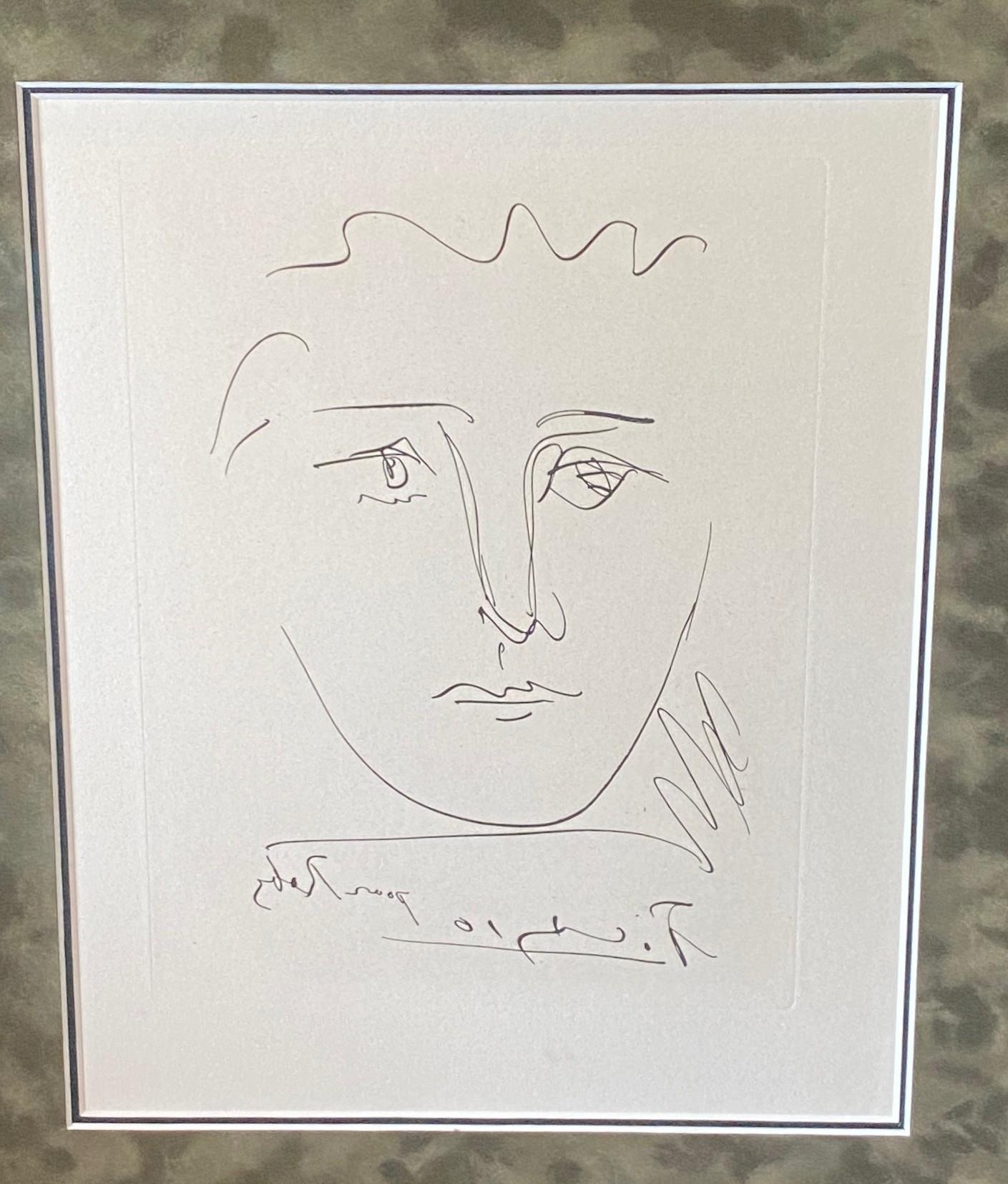 American Pablo Picasso Signed Mid-Century Etching Print Pour Roby (L’Age de Soleil), 1968 For Sale