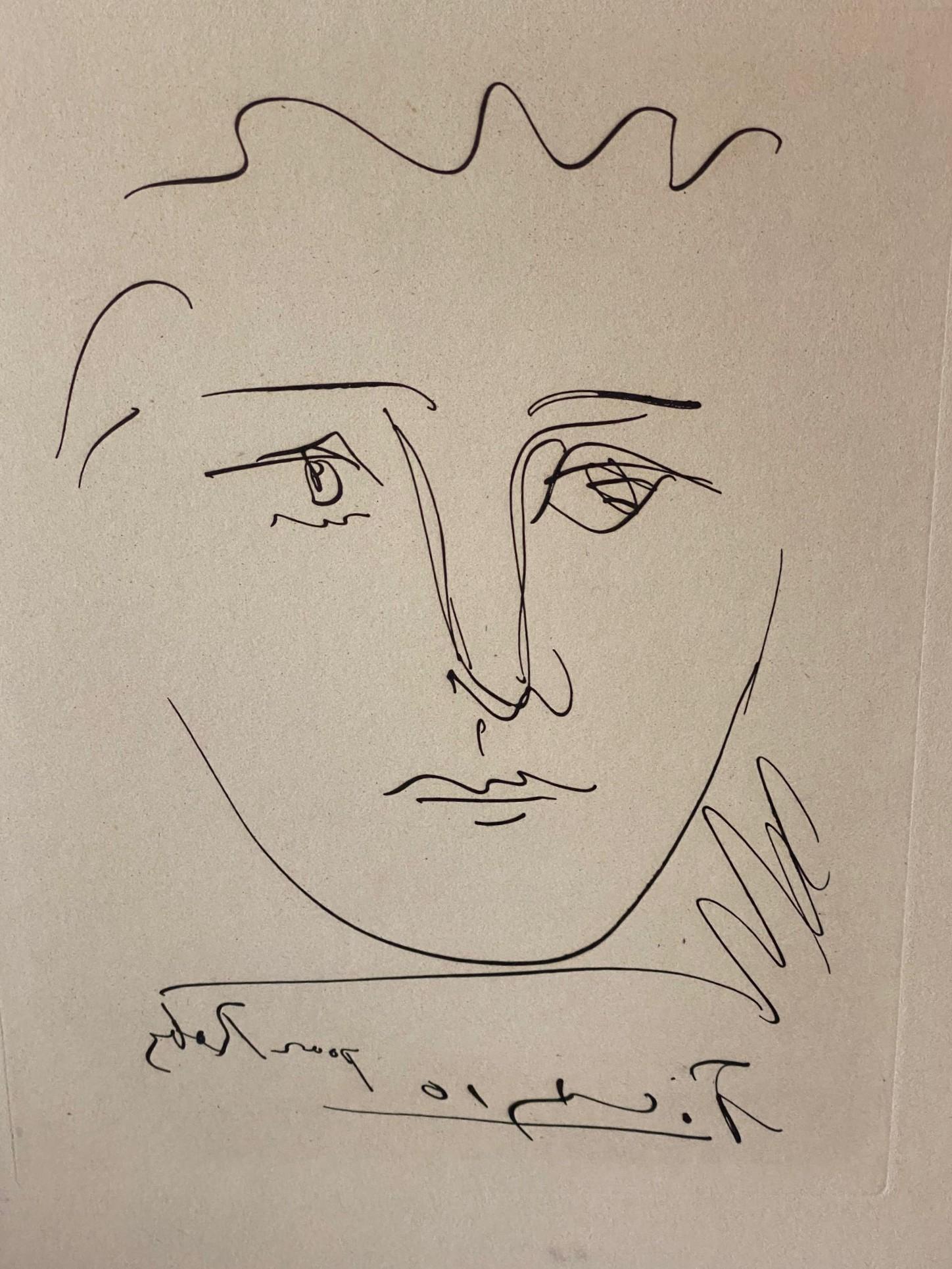 Etched Pablo Picasso Signed Mid-Century Etching Print Pour Roby (L’Age de Soleil), 1968 For Sale