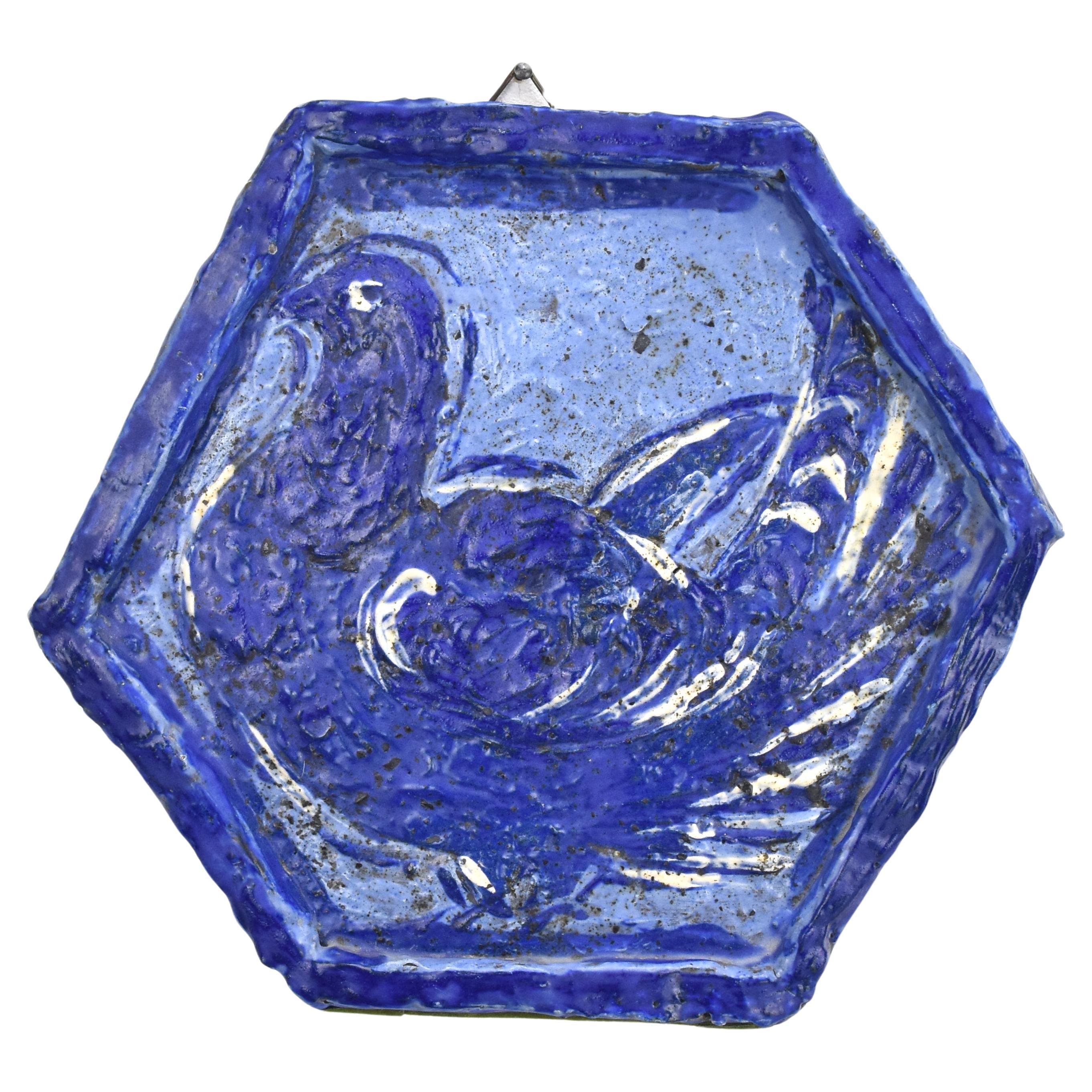 Pablo Picasso Style Stoneware Wall Hanging Tile decorated with a Dove For Sale