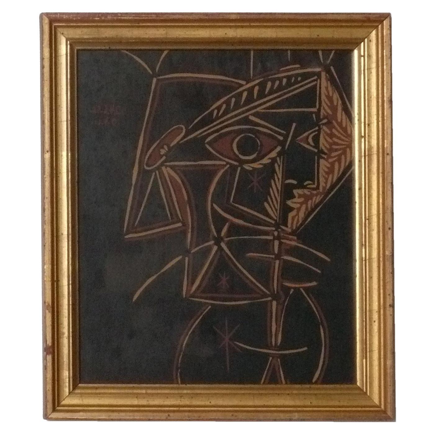 Pablo Picasso "Tete de Femme" Lithographie 12" x 10" Mitte Jahrhundert abstrakte Kunst