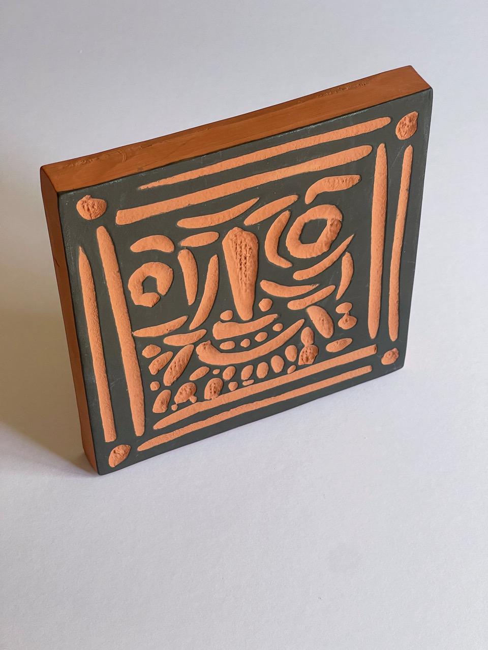 Hand-Crafted Pablo Picasso Tile Little Bearded Face Madoura Ceramic Square Tile 1968 For Sale