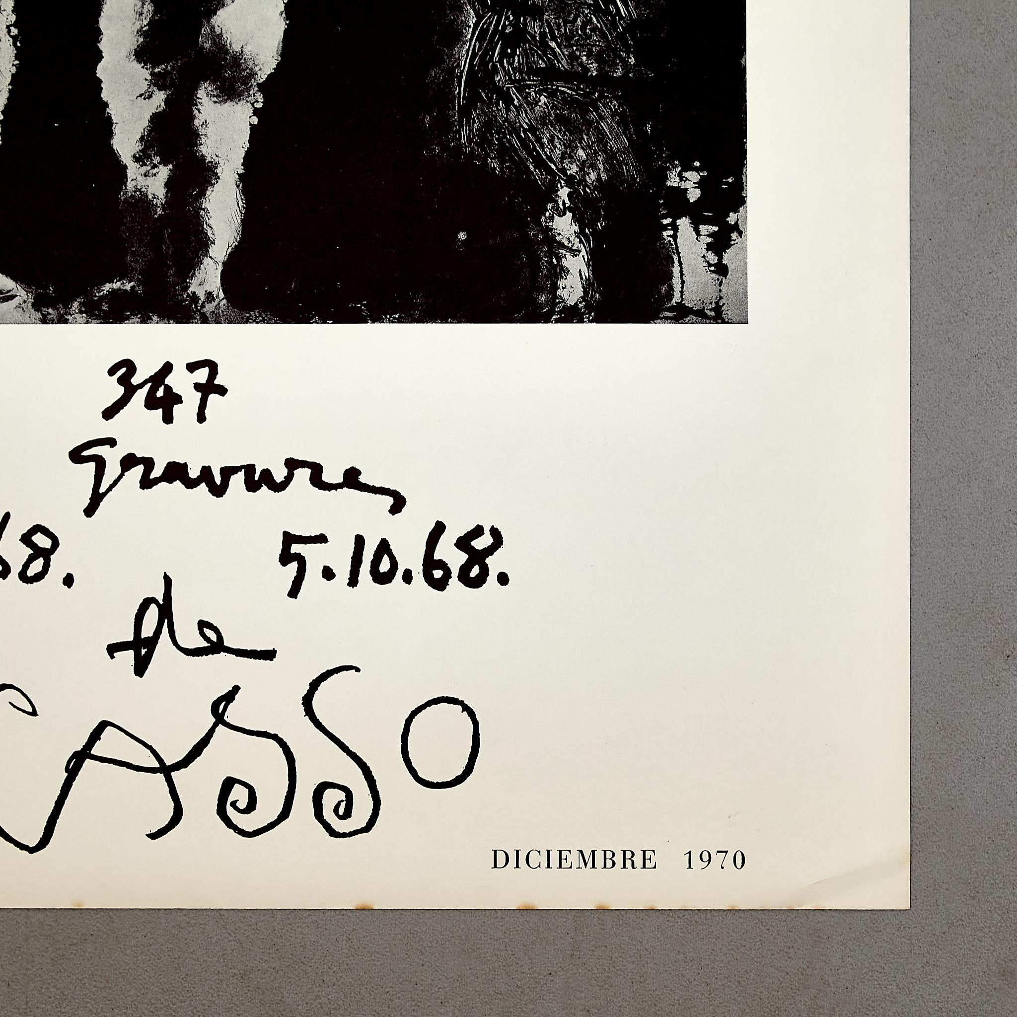 Schwarz-Weißes lithografisches Vintage-Ausstellungsplakat von Pablo Picasso, 1968 (Moderne der Mitte des Jahrhunderts) im Angebot