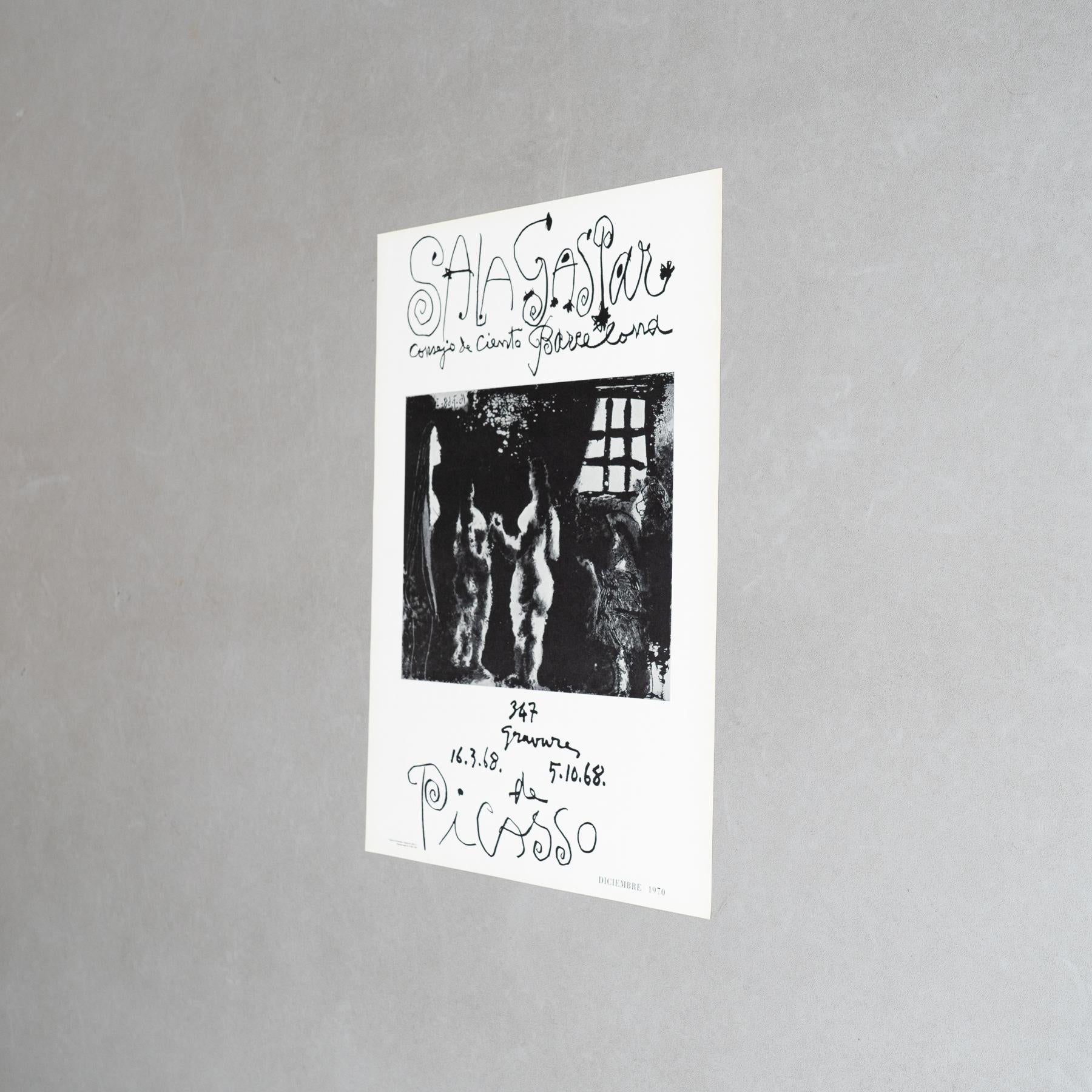 Mid-Century Modern Pablo Picasso Vintage Black and White Lithographic Exhibition Poster, 1968 For Sale