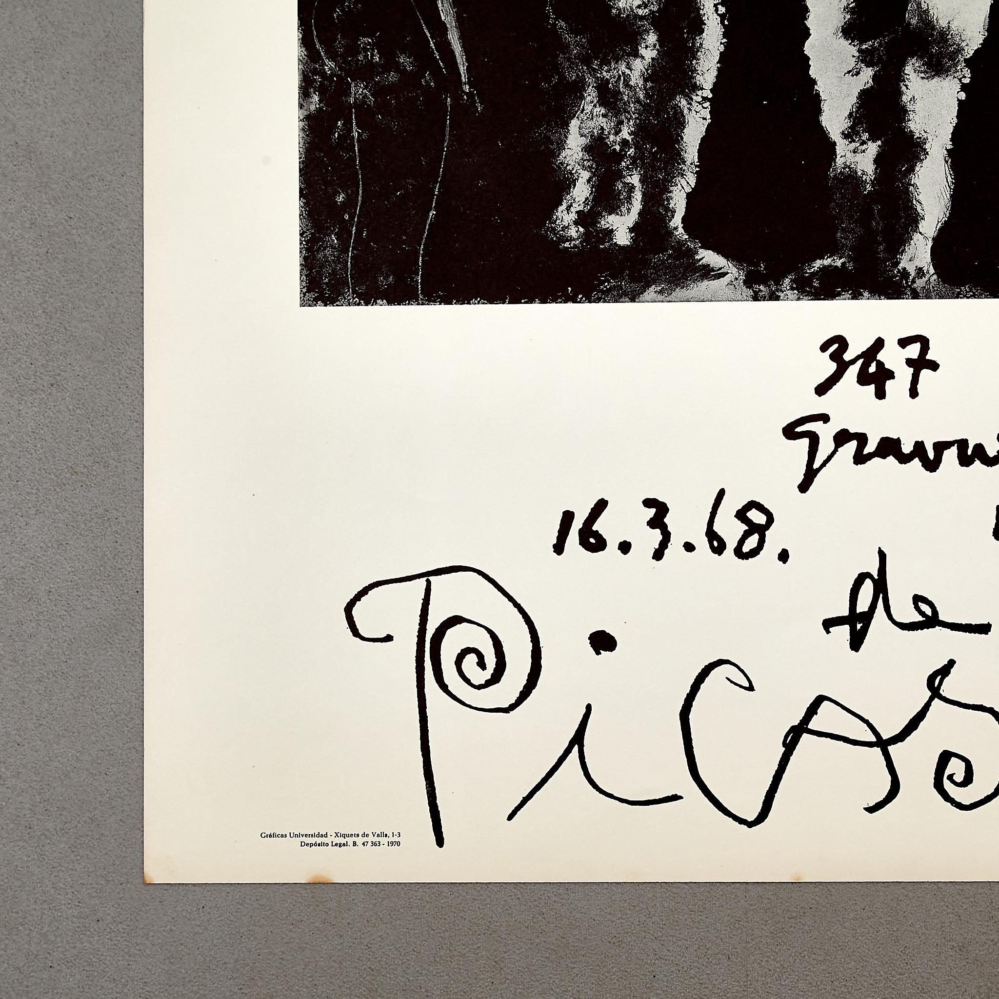 Schwarz-Weißes lithografisches Vintage-Ausstellungsplakat von Pablo Picasso, 1968 (Spanisch) im Angebot