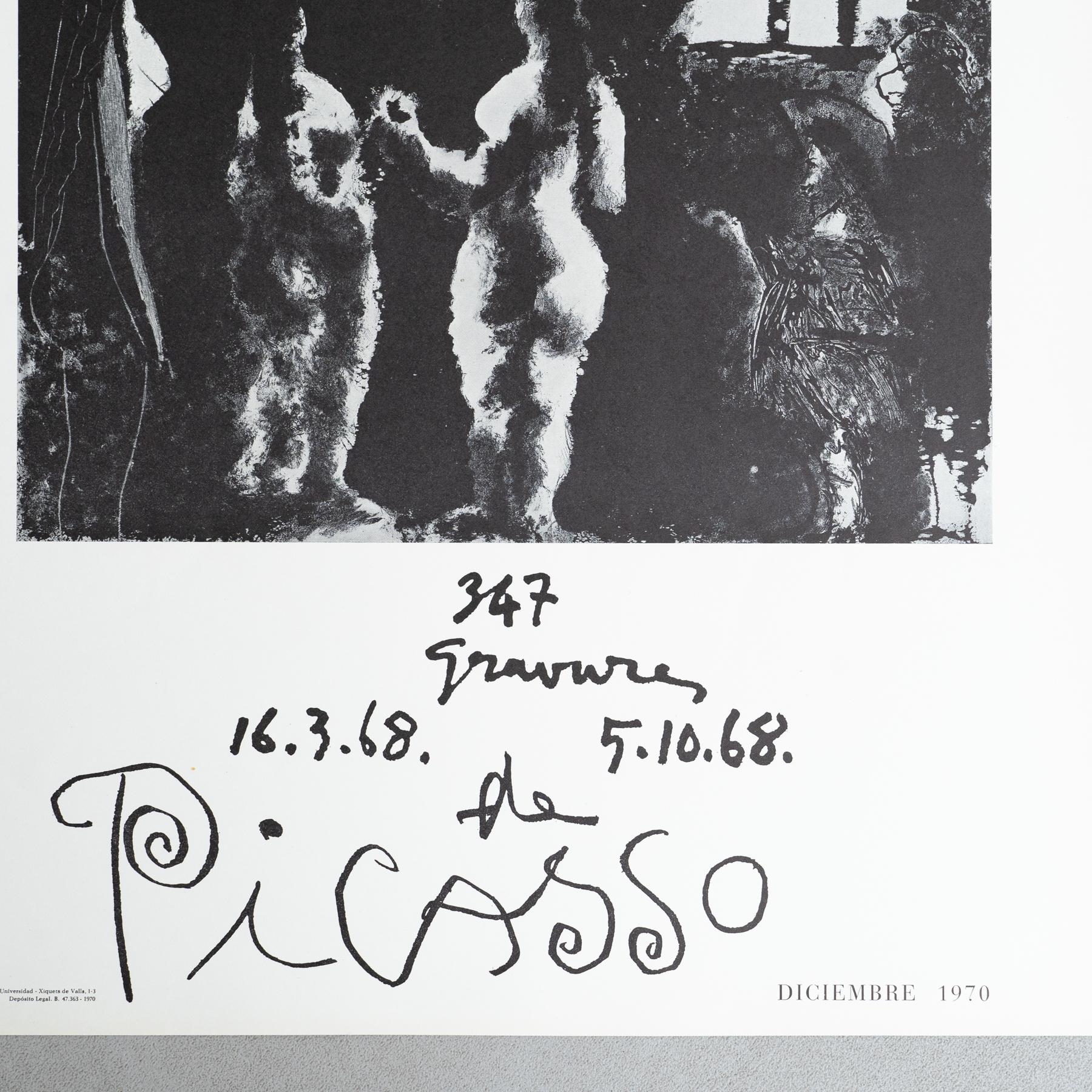 Spanish Pablo Picasso Vintage Black and White Lithographic Exhibition Poster, 1968 For Sale