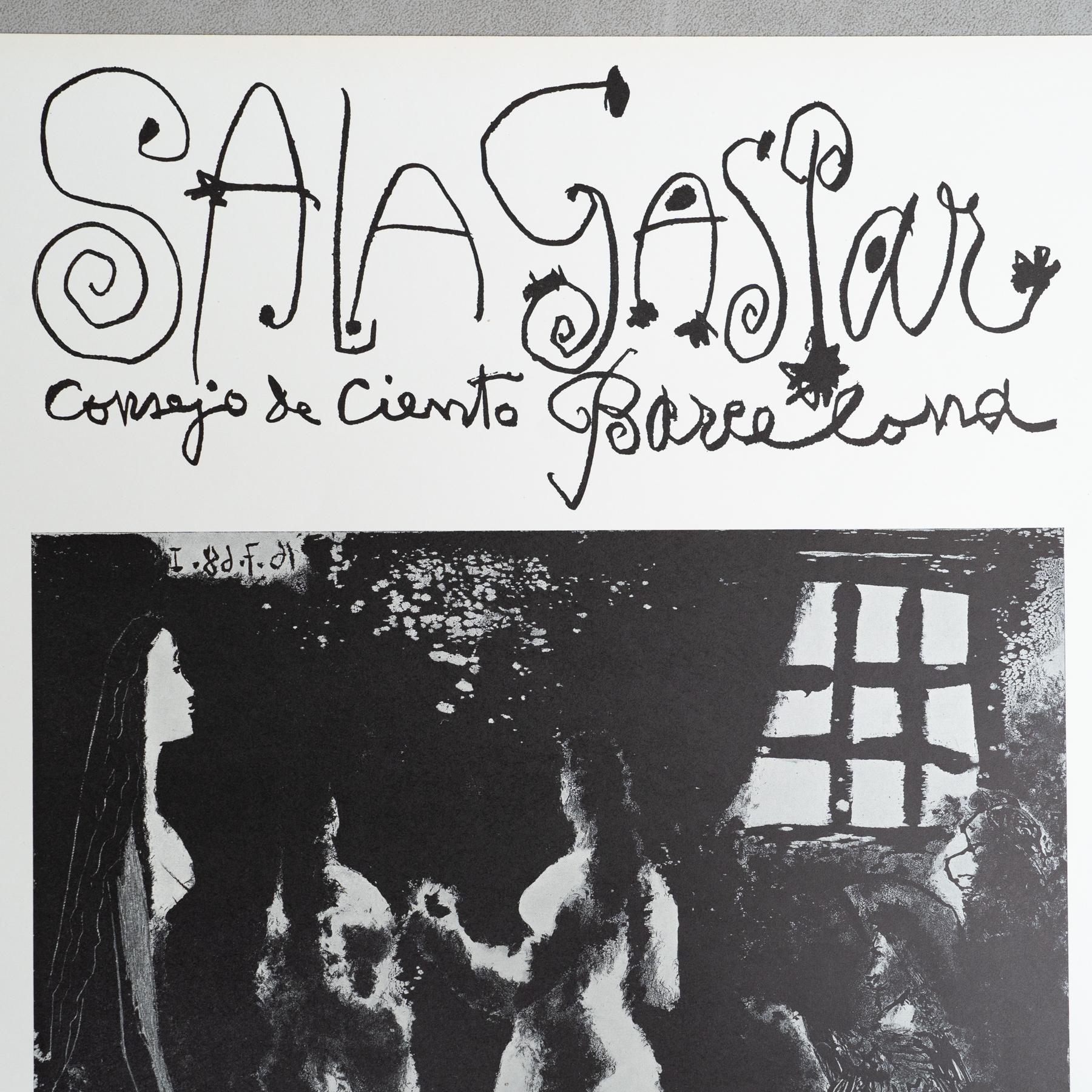 Pablo Picasso Vintage Black and White Lithographic Exhibition Poster, 1968 In Good Condition For Sale In Barcelona, Barcelona