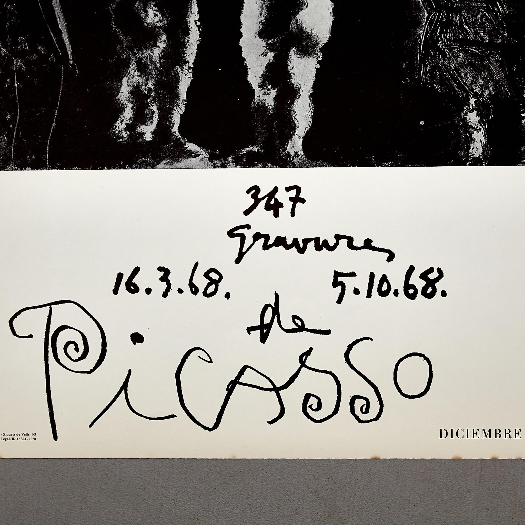 Pablo Picasso Vintage Black and White Lithographic Exhibition Poster, 1968 For Sale 1