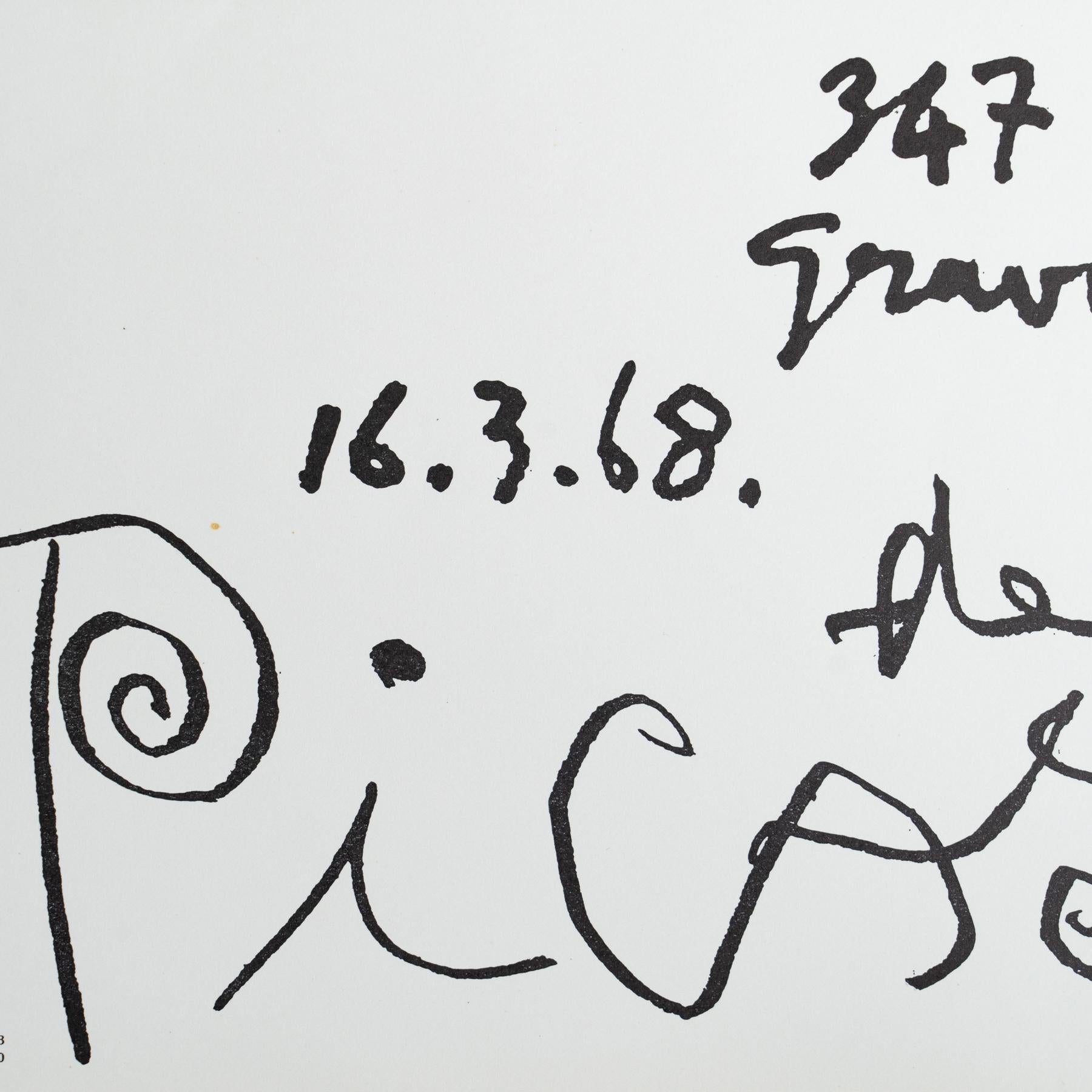 Pablo Picasso Vintage Black and White Lithographic Exhibition Poster, 1968 For Sale 2
