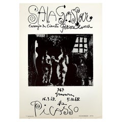 Pablo Picasso Cartel de exposición litográfico vintage en blanco y negro, 1968
