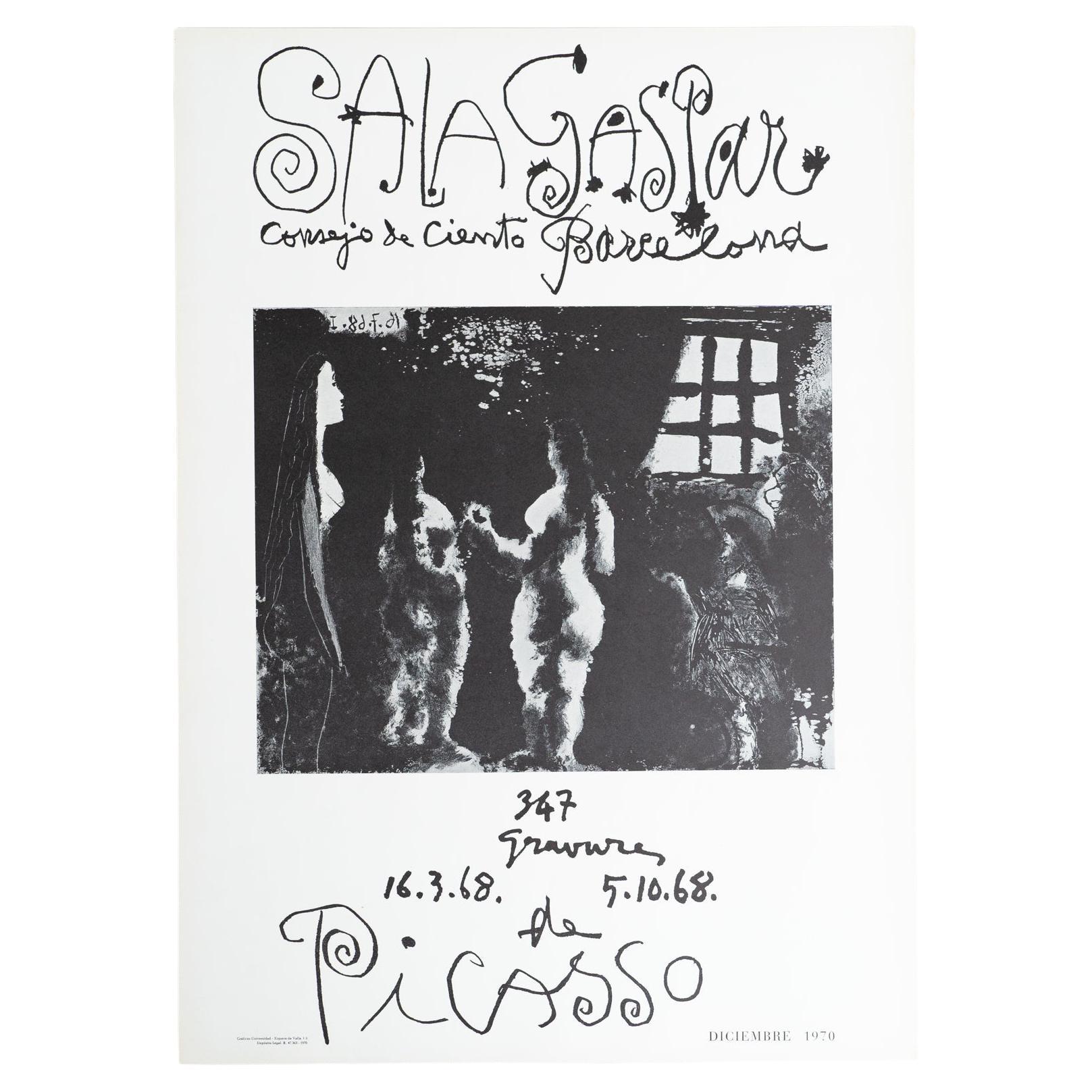 Pablo Picasso Vintage Black and White Lithographic Exhibition Poster, 1968