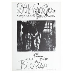 Poster litografico d'epoca di Pablo Picasso in bianco e nero, 1968