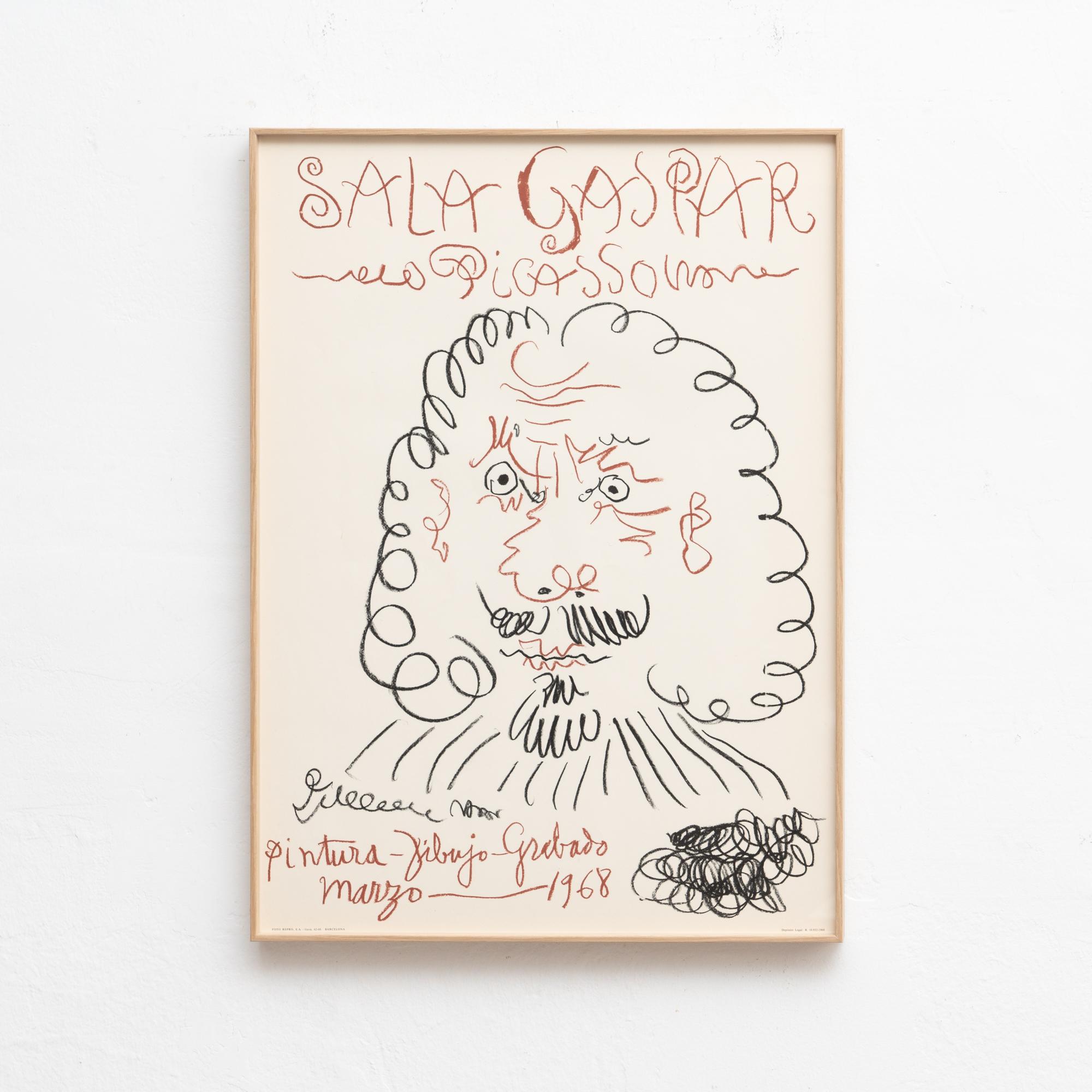 Poster d'epoca incorniciato di una mostra di Pablo Picaso.

Prodotto in Spagna, stampato a Barcellona nel 1968 circa.

Poster della sua mostra presso la Galleria 