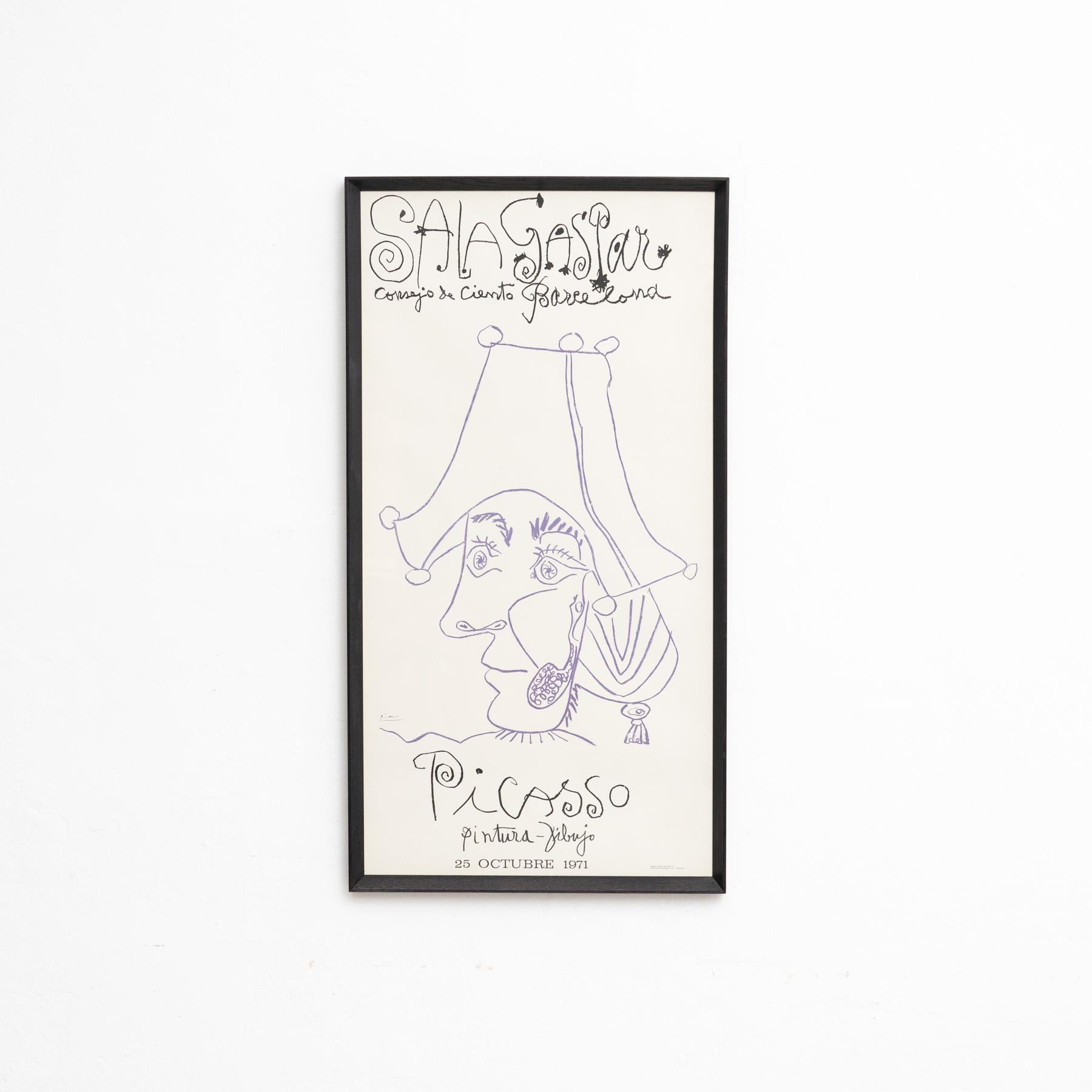 Cartel vintage enmarcado de la exposición de Pablo Picaso.

Fabricado en España, hacia 1971.

Cartel de su exposición en la Galería 