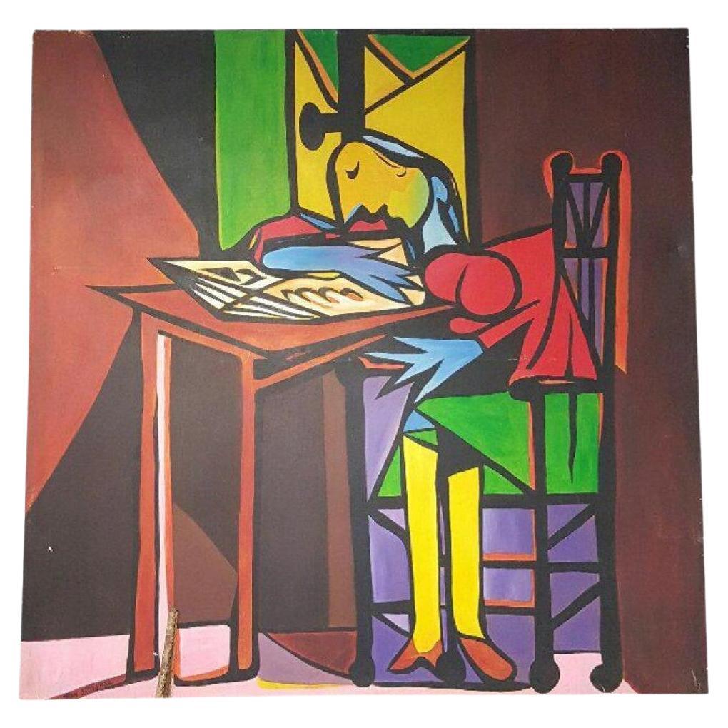 Pablo Picasso "Woman Reading" Rendering by Artist Ray Martinez Oil on Canvas For Sale