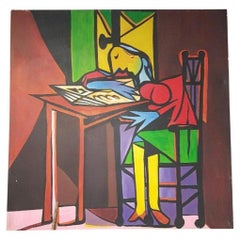 Used Pablo Picasso "Woman Reading" Rendering by Artist Ray Martinez Oil on Canvas
