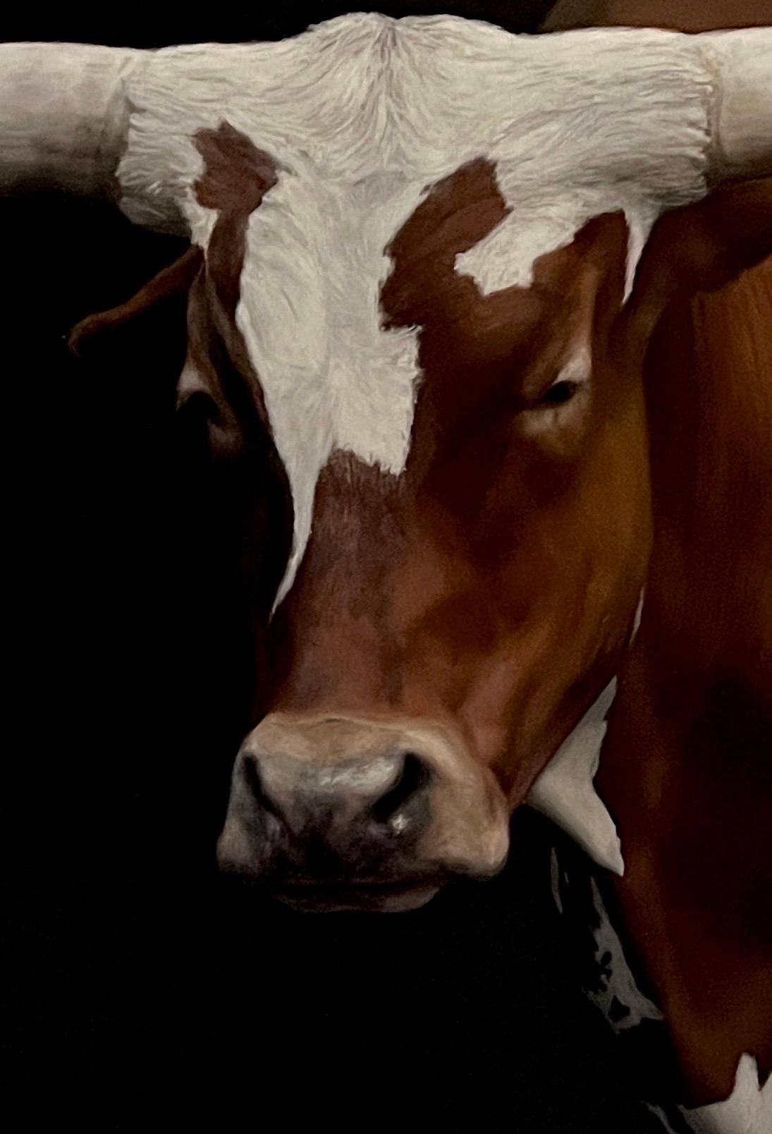 Brown Longhorn (Fotorealismus), Painting, von Pablo Santibanez Servat