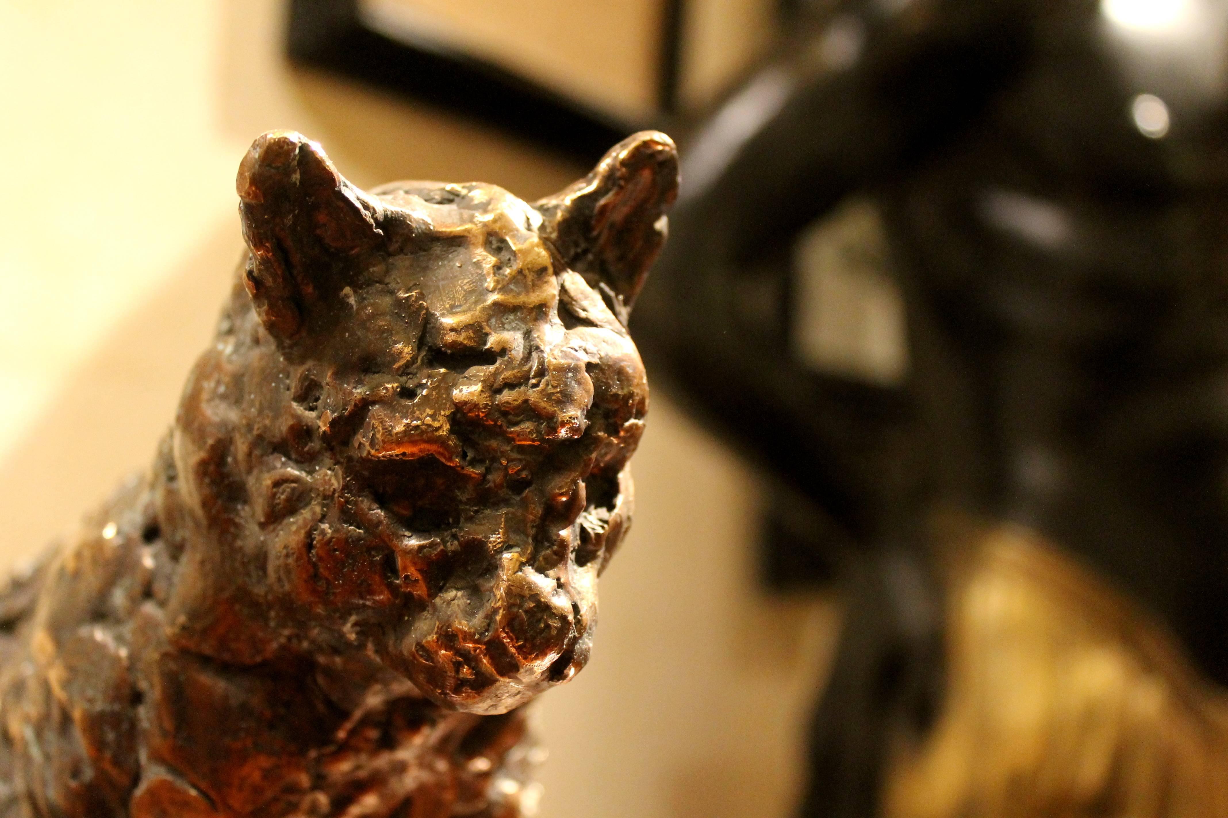 Pablo Simunovic, Lost Wax Casting Bronze Sculpture of a Cat on a Round Base 3