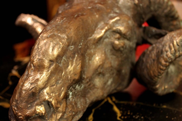 Pablo Simunovic, Lost Wax Casting Technique Bronze Sculpture of a Ram Head For Sale at 1stDibs