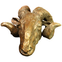Contemporary Ram's Head Bronze Sculpture Lost Wax Casting Technique Green Patina