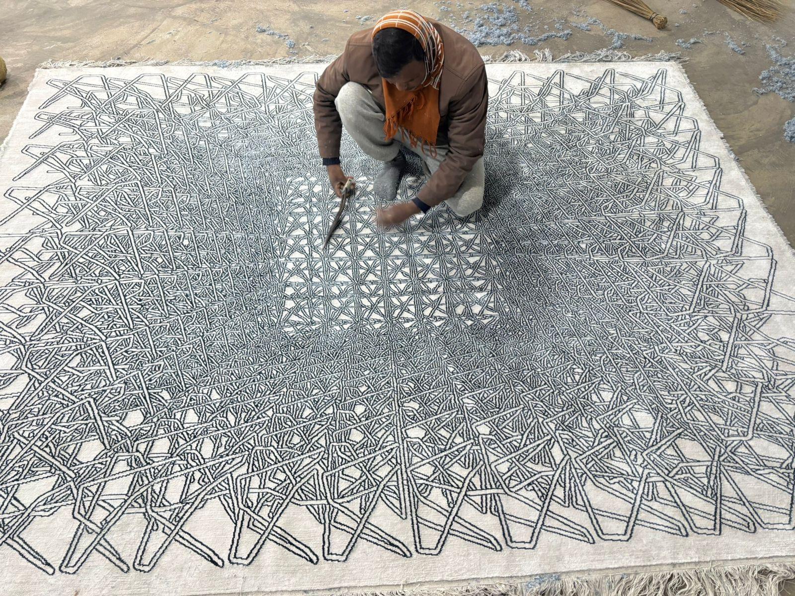 Laine Pablo Siquier - Tapis en laine et soie noué à la main par l'artiste en édition limitée 13.5'x9