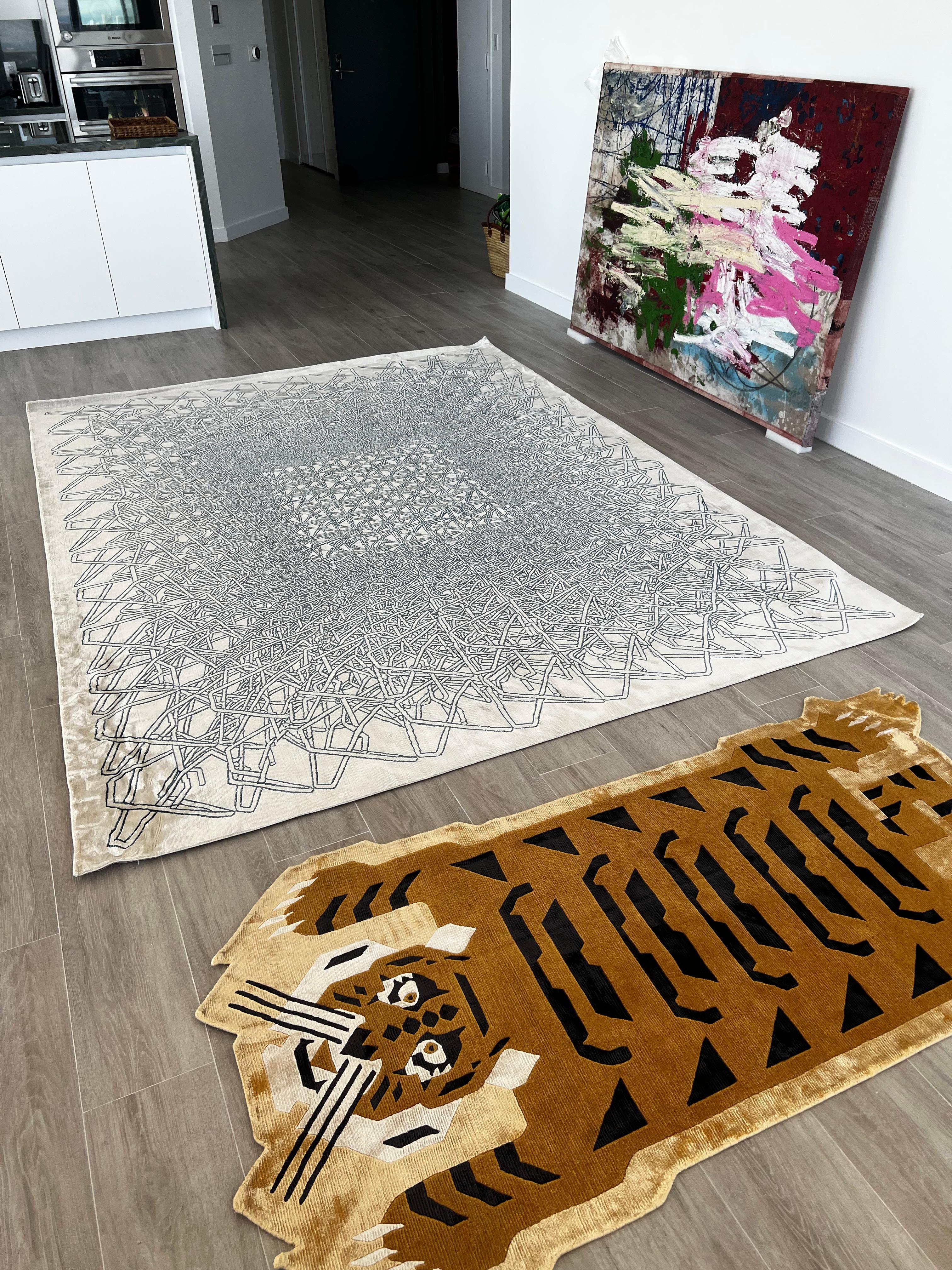 Pablo Siquier - Limitierte Auflage Künstler handgeknüpft Wolle und Seide Teppich 9.9'x7.3' im Angebot 3