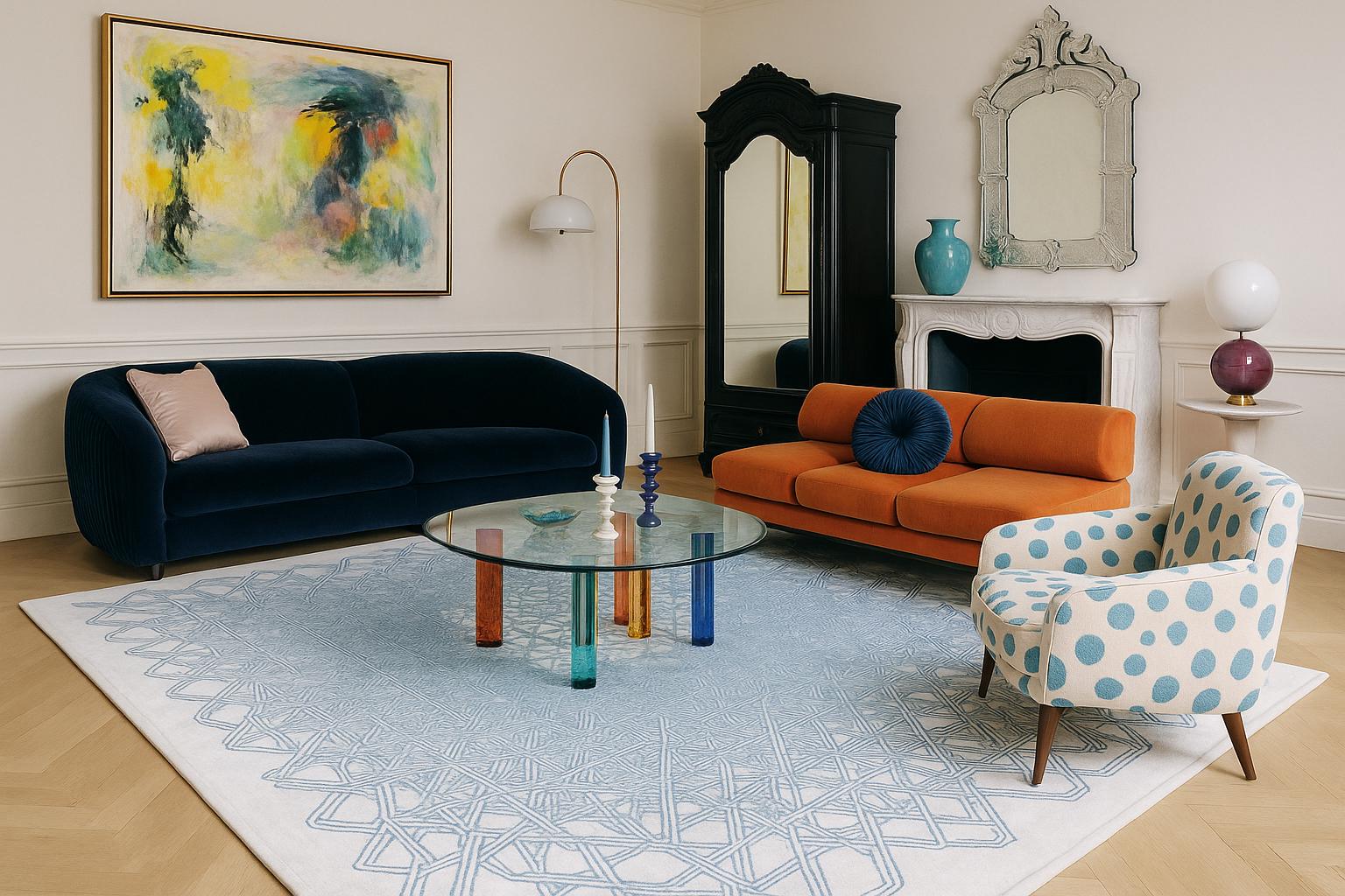 Moderne Pablo Siquier - Tapis en laine et soie noué à la main par l'artiste en édition limitée 9'x6'. en vente