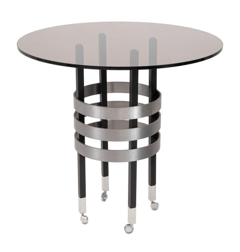 Pace Attributed Smoked Glass Top Side Table In Good Condition For Sale In Astoria, NY