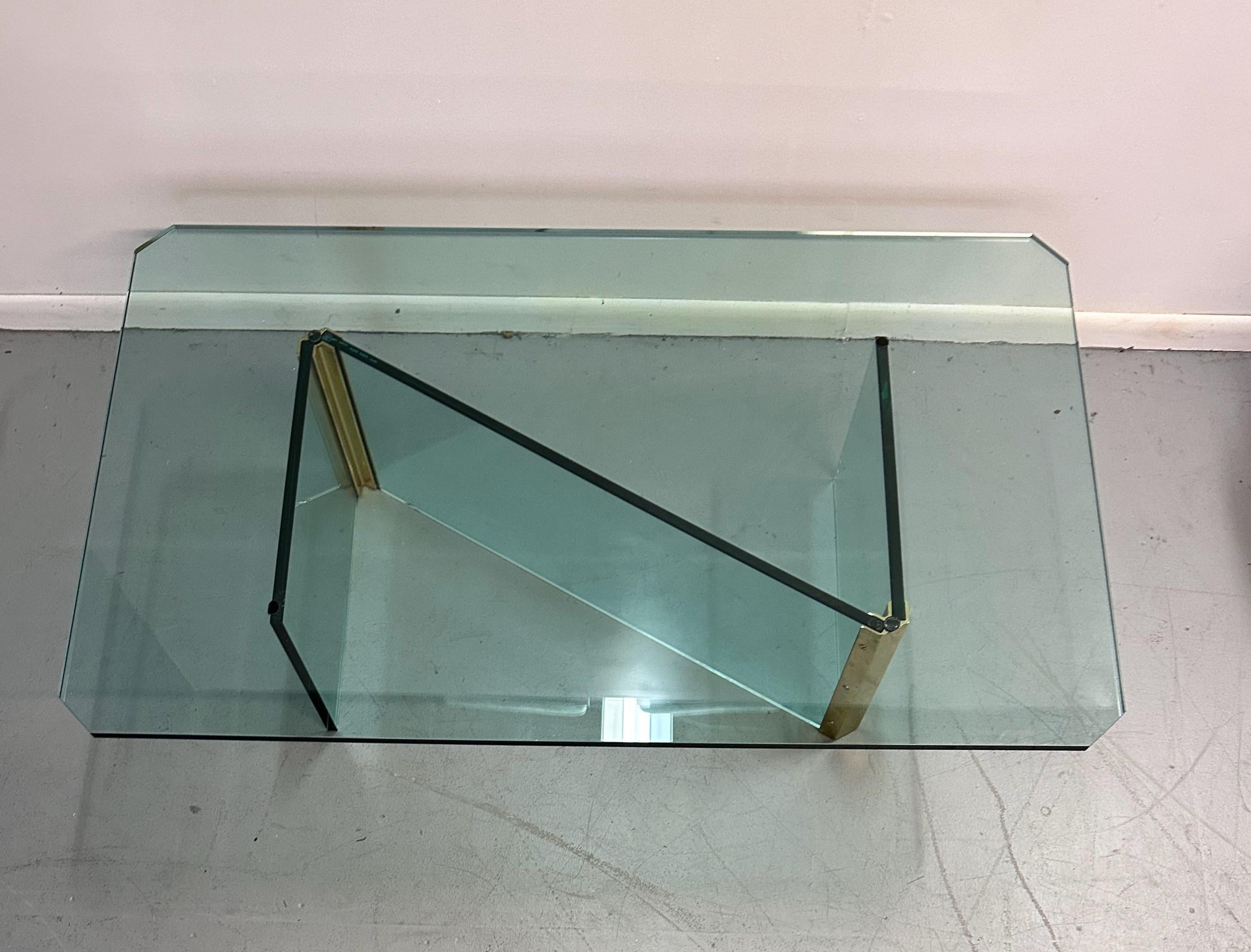 Pace Brass and Glass Coffee Rectangular Table with Unusual Z Formation In Good Condition For Sale In Philadelphia, PA
