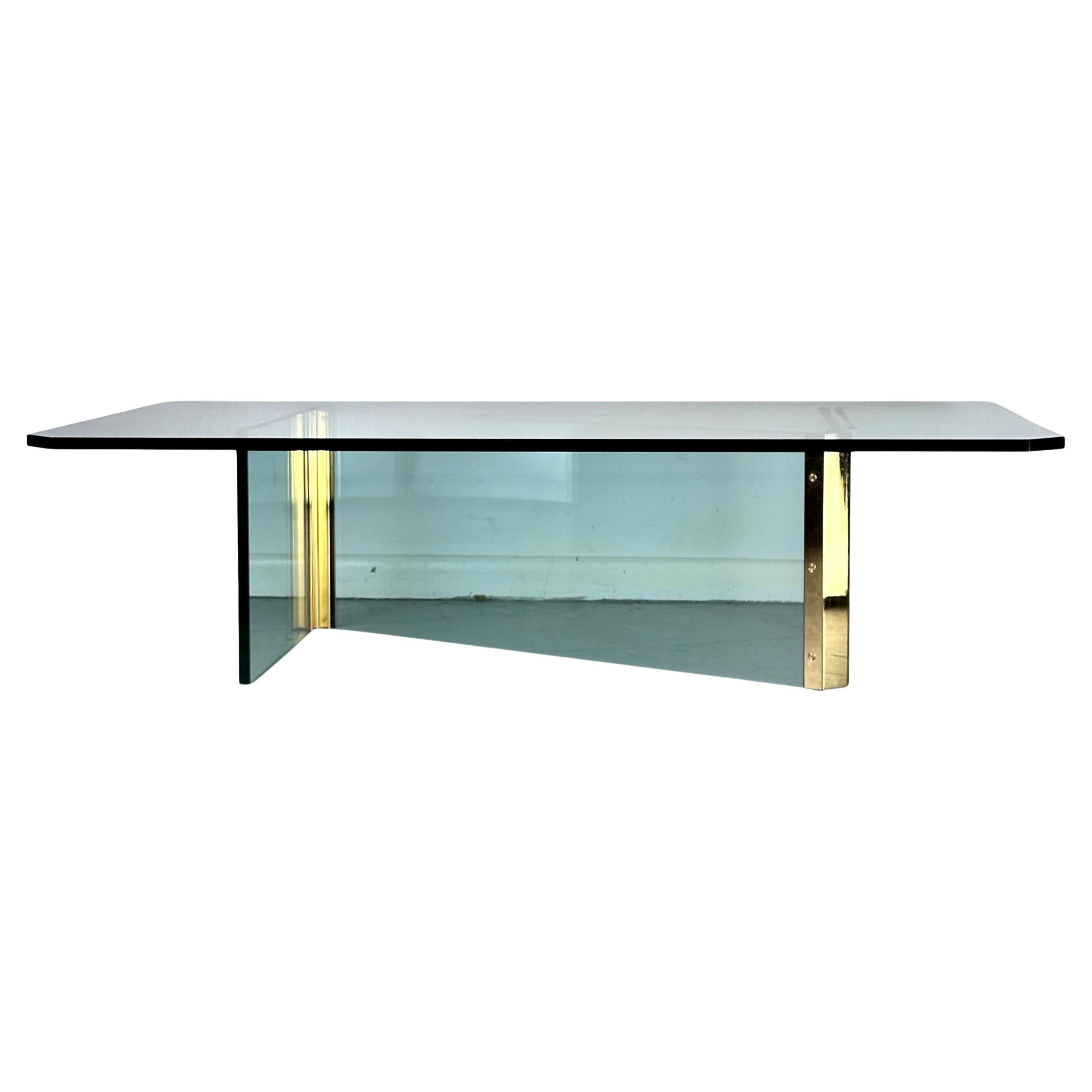 Pace Brass and Glass Coffee Rectangular Table with Unusual Z Formation