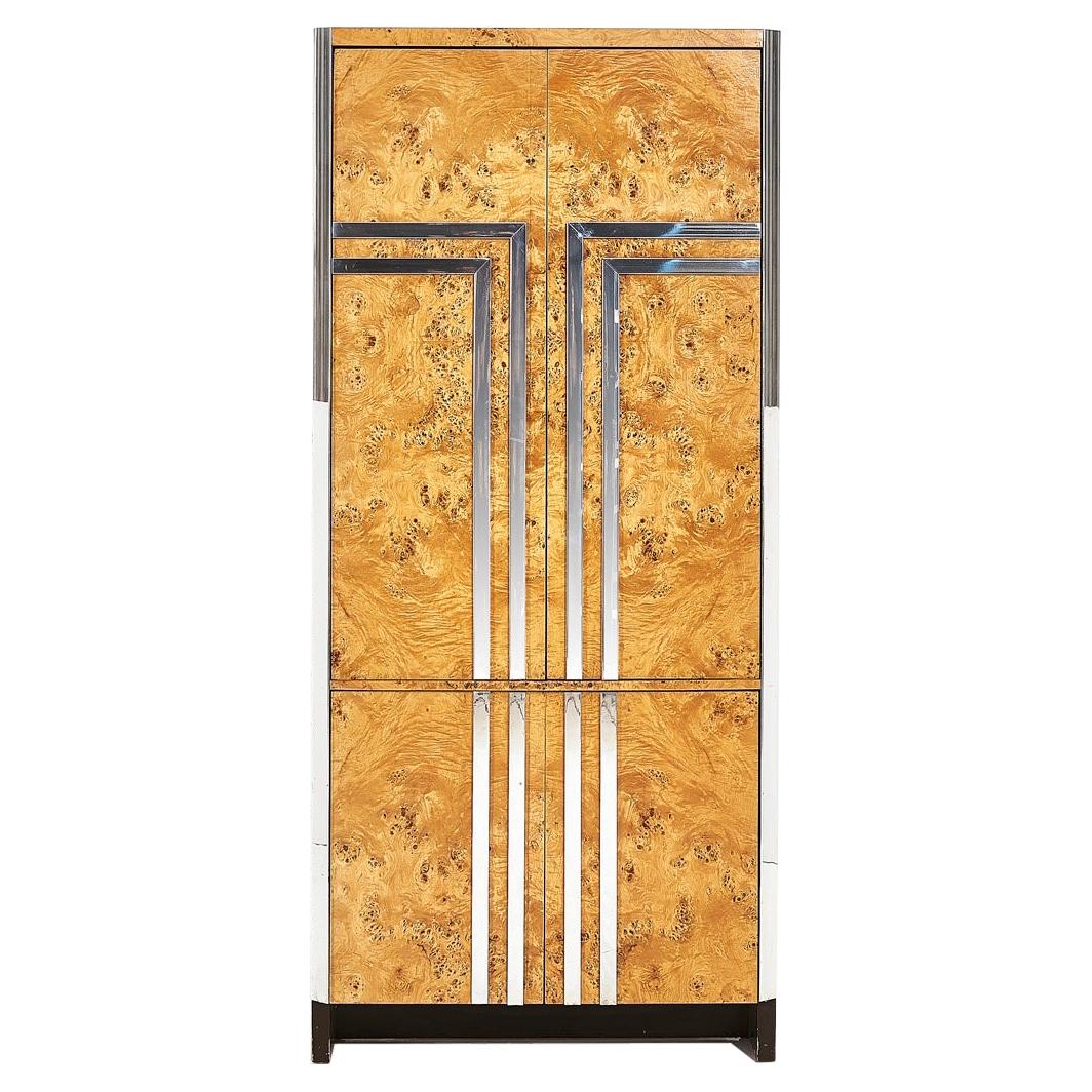 Pace Burlwood and Chrome Armoire Cabinet, Italy, 1970 For Sale