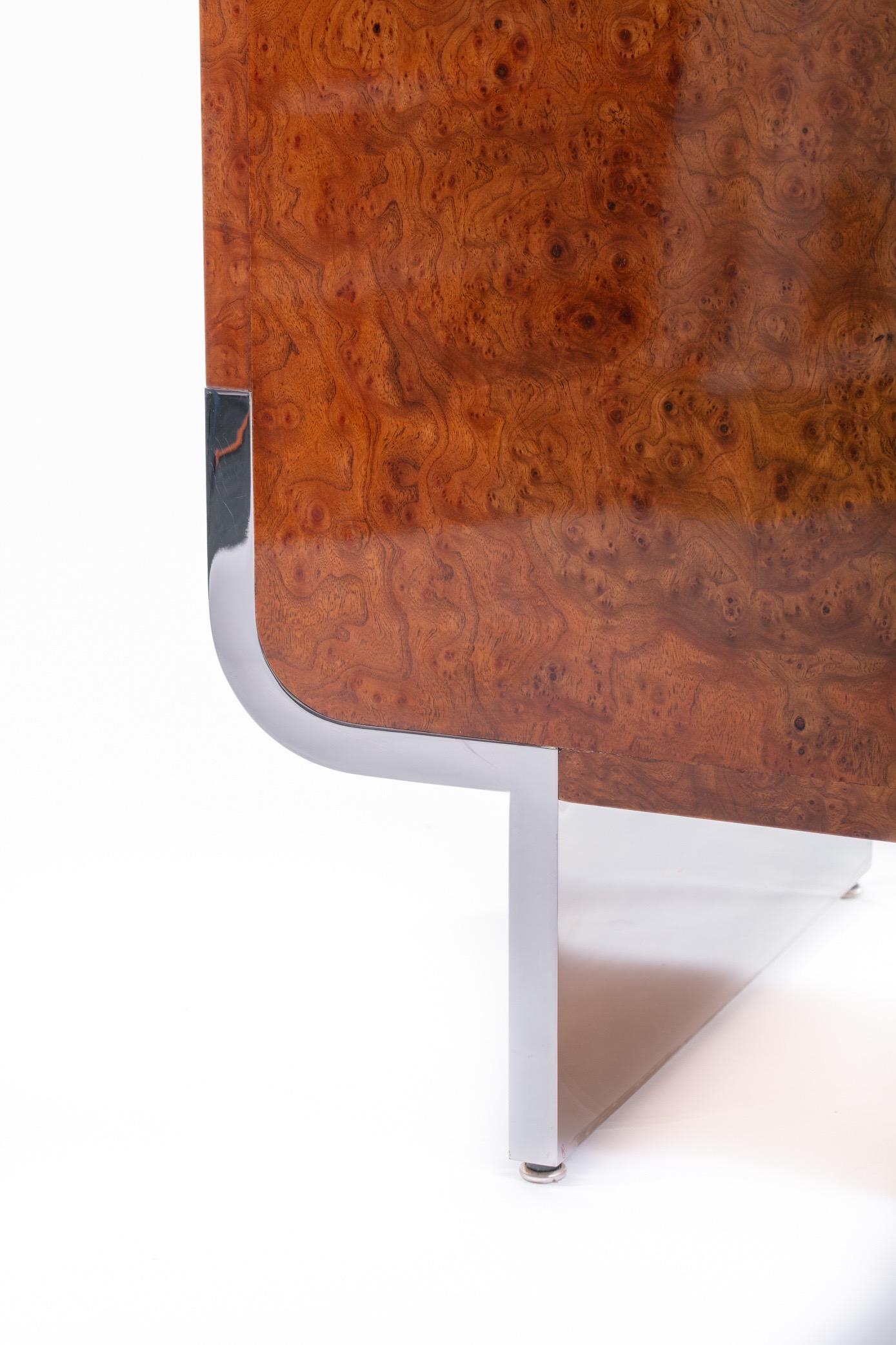 Pace Burl Wood and Chrome Credenza by Leon Rosen, circa 1974 6