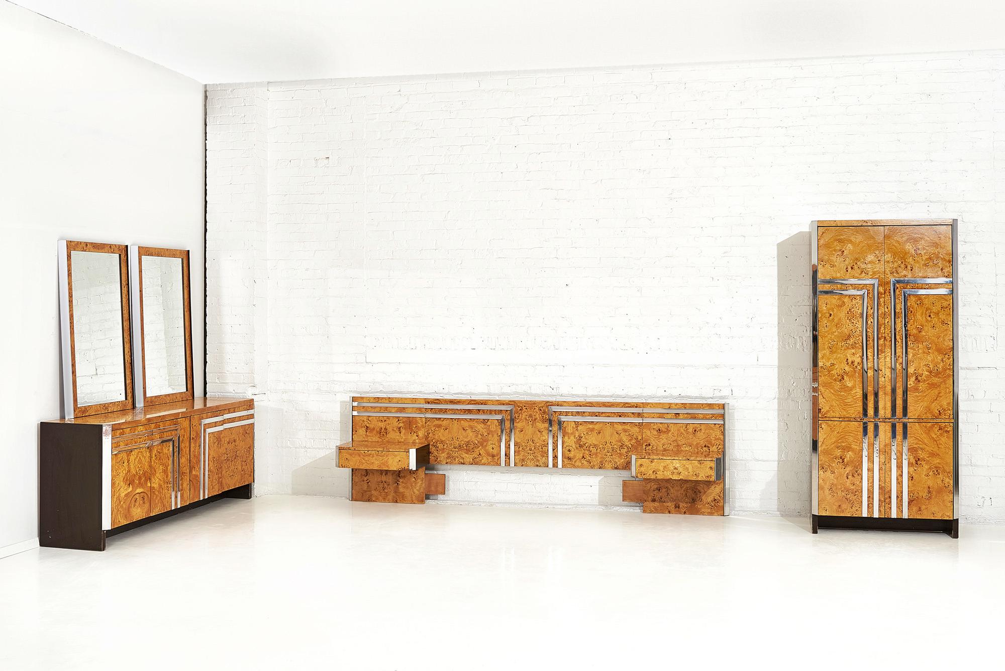 Late 20th Century Pace Burlwood and Chrome Dresser, Italy, 1970 For Sale