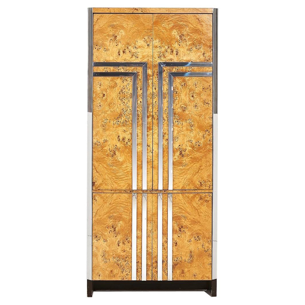 Pace Burlwood and Chrome Armoire Cabinet, Italy, 1970