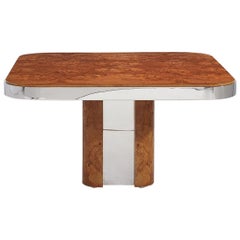 Pace Burl Wood and Chrome Dining Table, 1970s