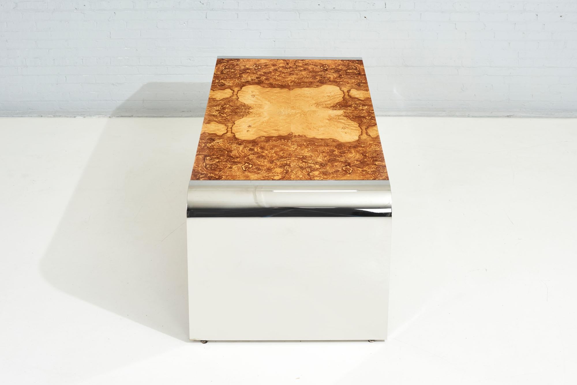 Pace Burlwood and Stainless Steel Waterfall Desk, 1970 3