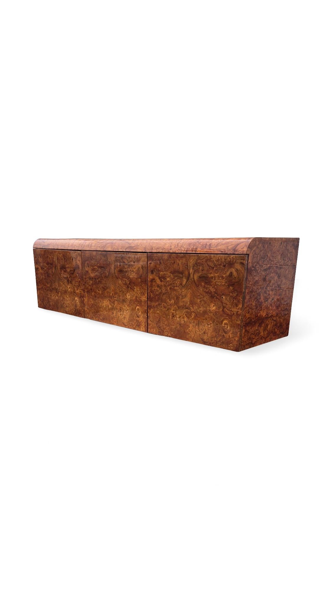 Mid-Century Modern Pace Carpathian Elm-Burl Floating Wall Mounted Sideboard For Sale