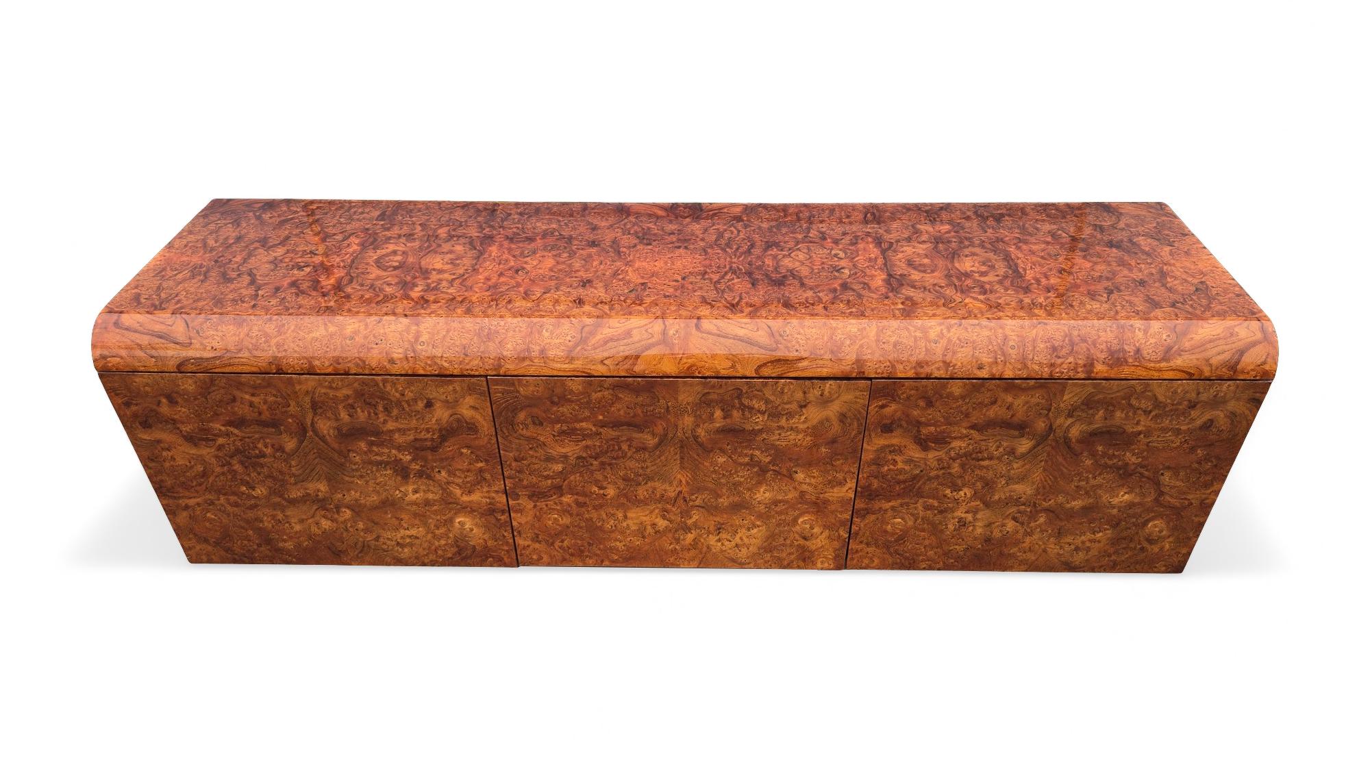 Wood Pace Carpathian Elm-Burl Floating Wall Mounted Sideboard For Sale