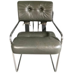 Pace Chair in Grey Leather by Guido Faleschini