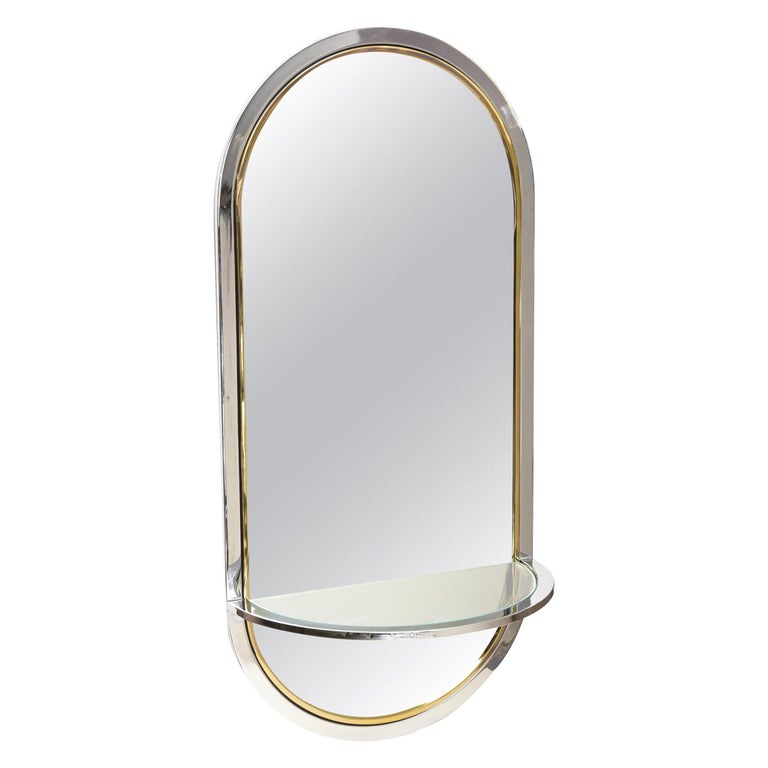 Pace Chrome And Brass Racetrack Wall Mirror
