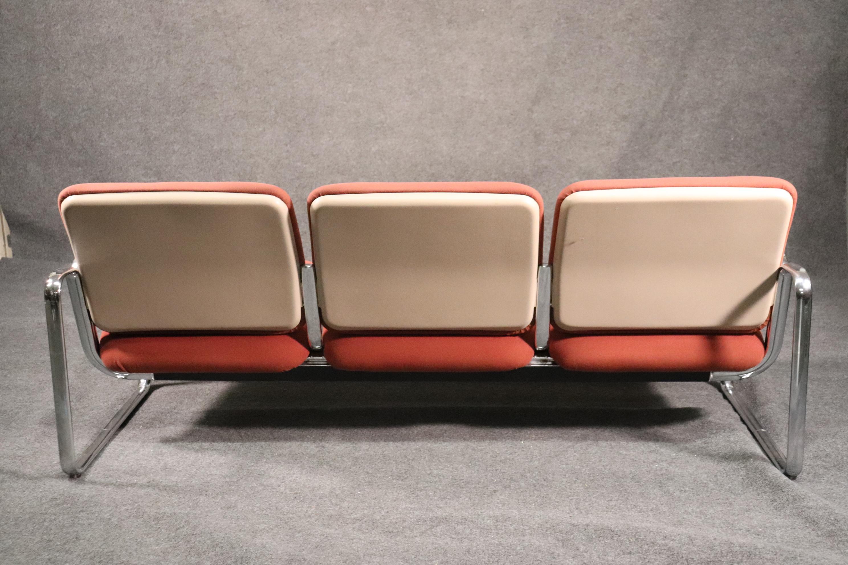 Pace Chrome Tubular 3-Seat Settee Sofa, circa 1980 In Good Condition In Swedesboro, NJ
