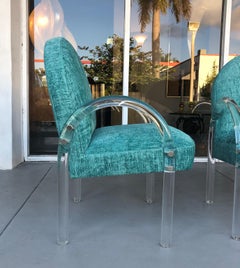 Pace Collection 6 Plush Turquoise Lucite Dining Chairs by Leon Rosen