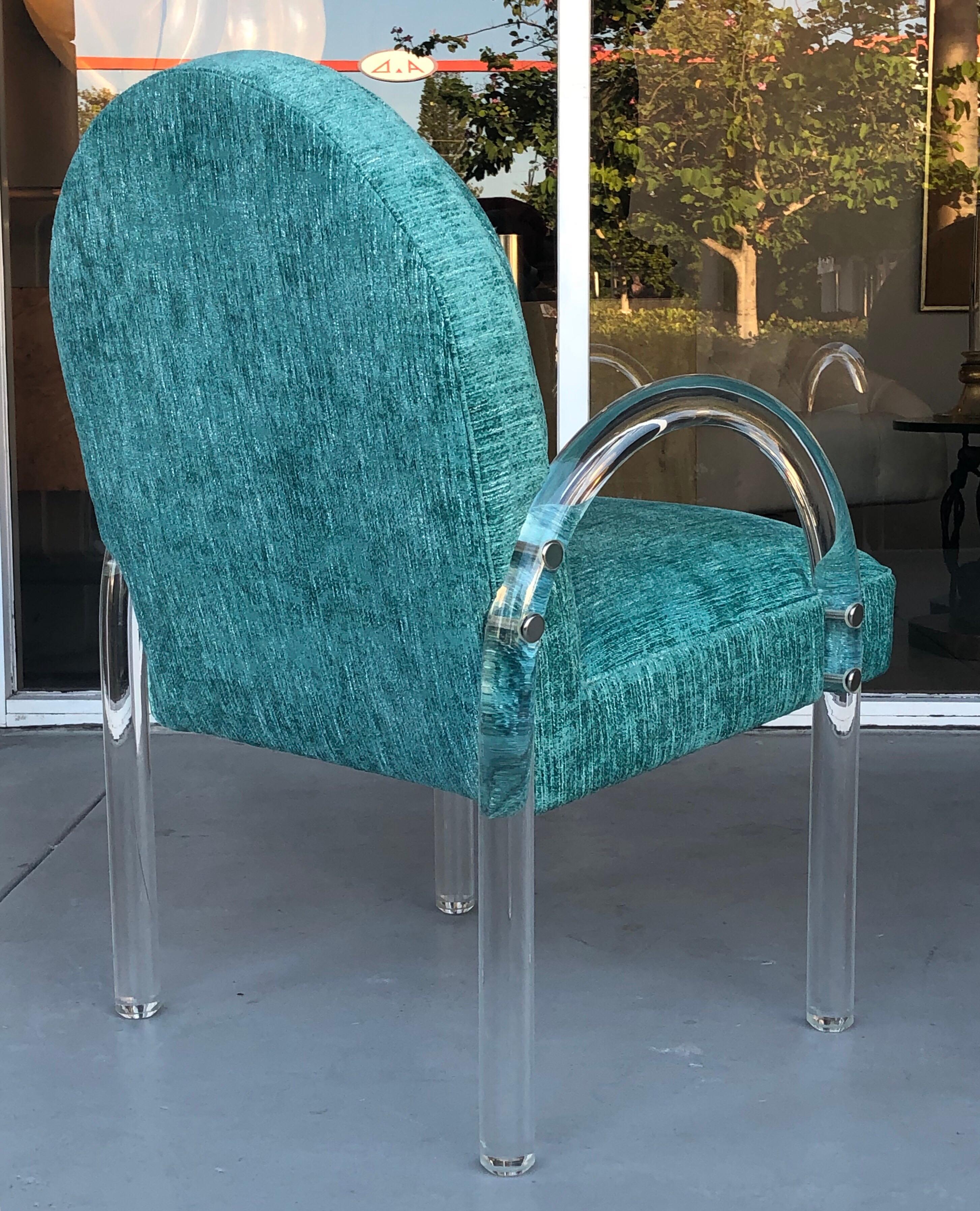 American Pace Collection 6 Plush Turquoise Lucite Dining Chairs by Leon Rosen