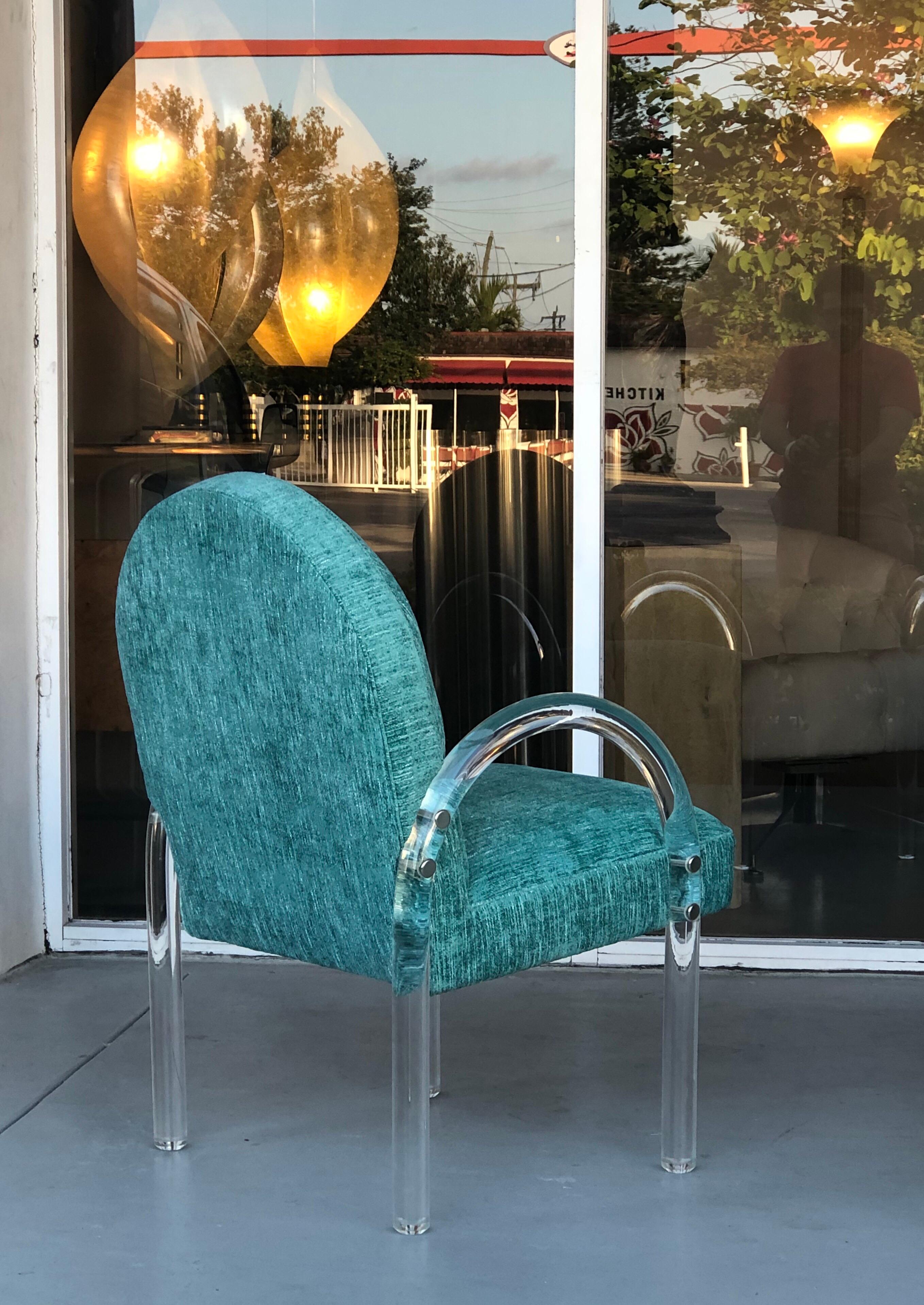 Late 20th Century Pace Collection 6 Plush Turquoise Lucite Dining Chairs by Leon Rosen