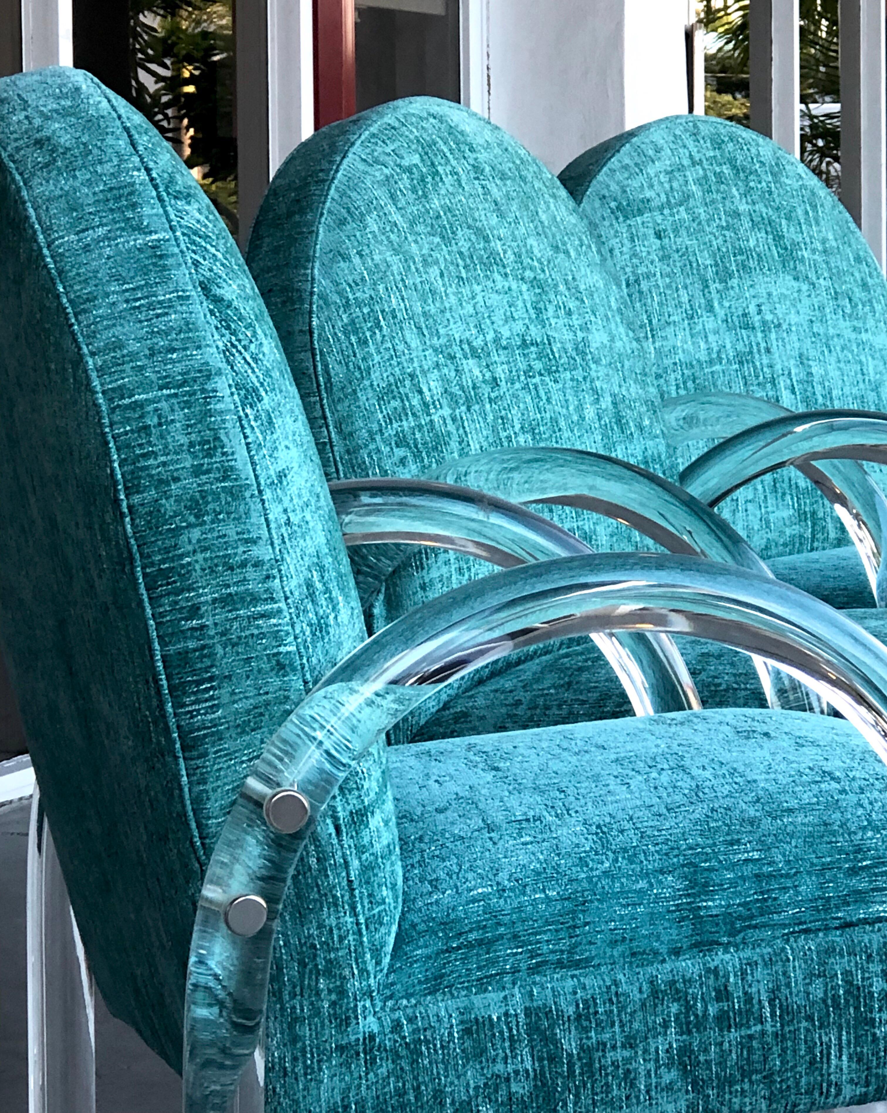 Pace Collection 6 Plush Turquoise Lucite Dining Chairs by Leon Rosen 1