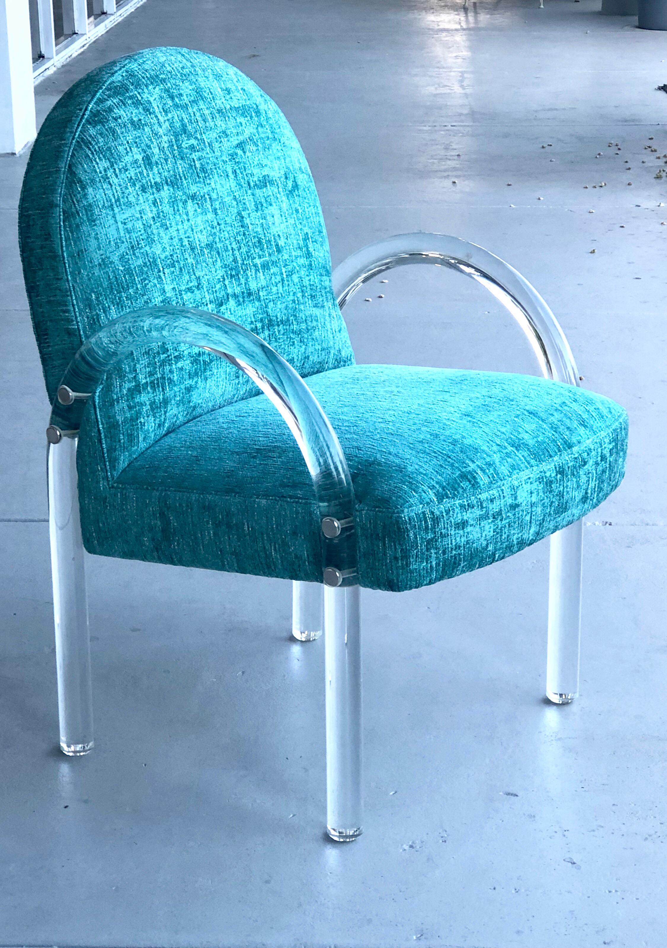 Pace Collection 6 Plush Turquoise Lucite Dining Chairs by Leon Rosen 2