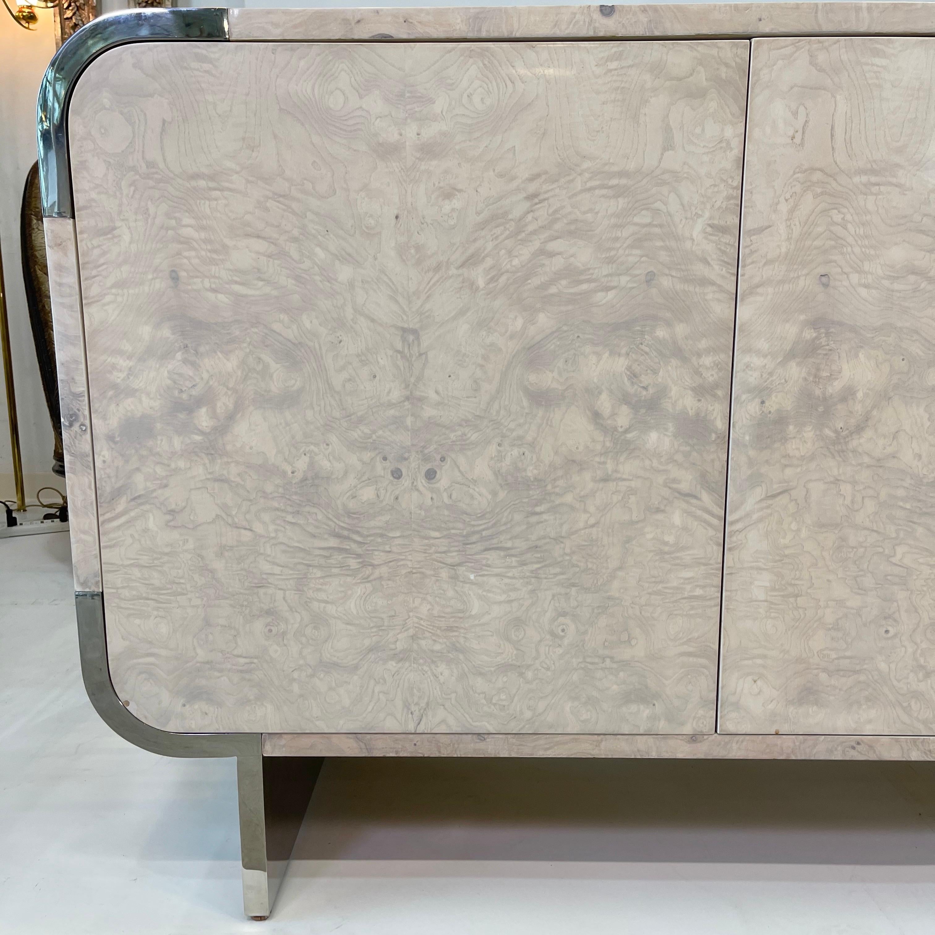 Pace Collection 8800 Bleached Burl and Chrome Sideboard by Irving M. Rosen 3